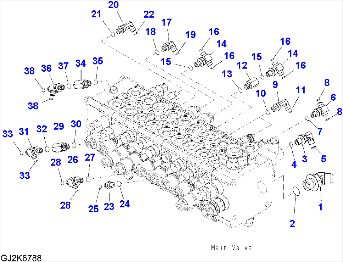 MAIN VALVE (9-SPOOL/TWO-PIECE BOOM) - CONNECTING PARTS (2/4)