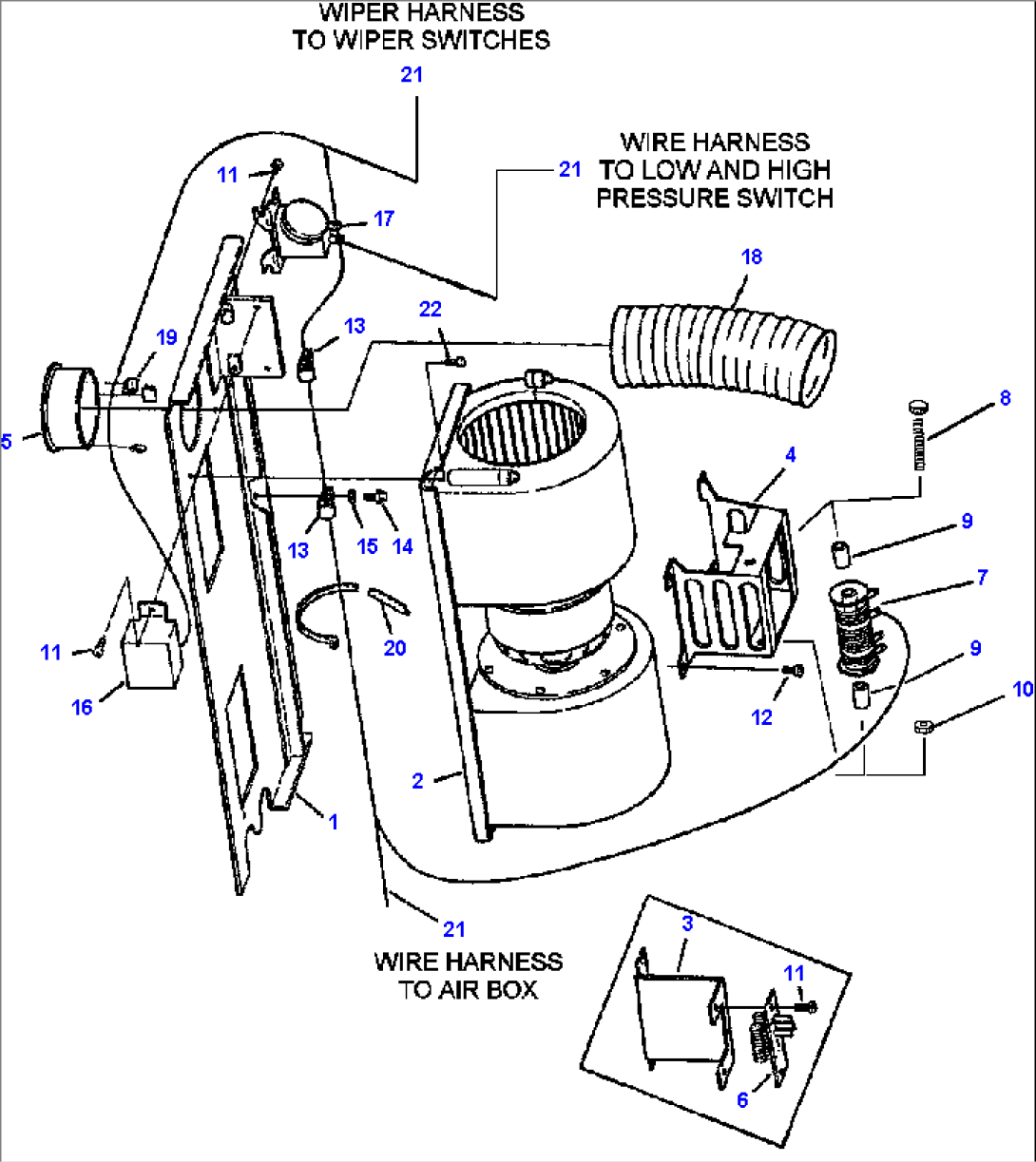 FIG NO. 5587A HEATER AND AIR CONDITIONING UNIT OR HEATER AND DEFROSTER FAN ASSEMBLY - MACHINES WITH S/N 4025 AND UP