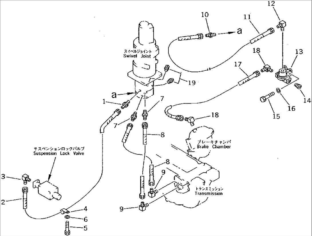 LOWER AIR PIPING (SWIVEL JOINT TO SUSPENTION LOCK VALVE¤MISSION AND BRAKE CHANBER)