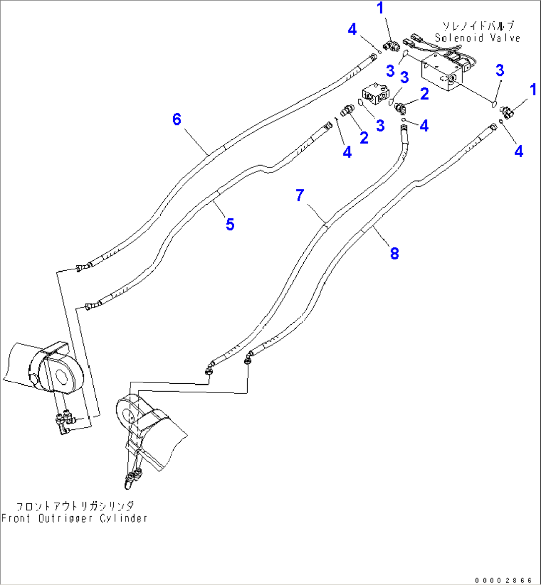 UNDER ATTACHMENT PIPING (FRONT ACTUATOR LINE) (2.75M WIDTH OUTRIGGER)