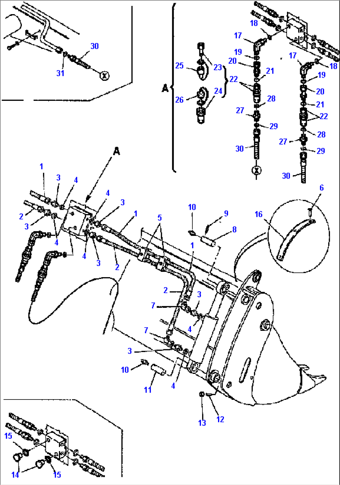 FIG. H6685-02A0 HYDRAULIC PIPING - BUCKET, 4-IN-1 CYLINDER LINE WITH FAST COUPLING