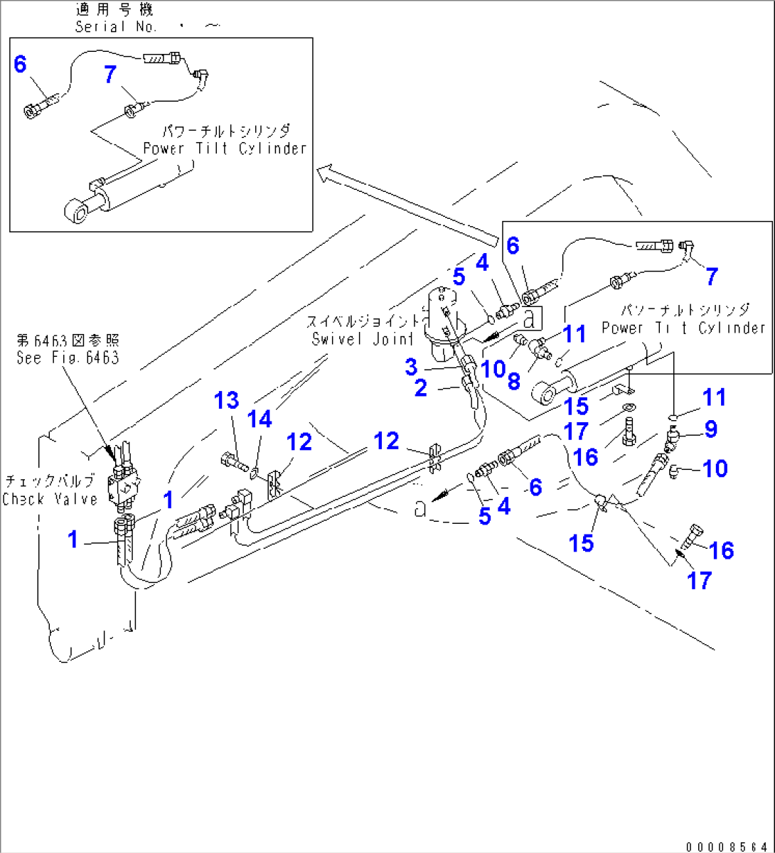 HYDRAULIC PIPING (POWER TILT CYLINDER LINE) (3/3)(#10001-11173)