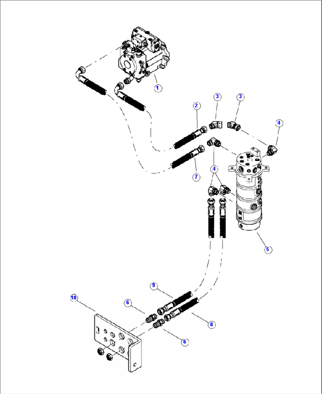 H2001-01A0 CONTINUOUS ROTATION TRACK DRIVE PRESSURE LINES HYDRAULIC PIPING L.H. TRACK DRIVE PUMP TO ROTARY MANIFOLD TO BULKHEAD