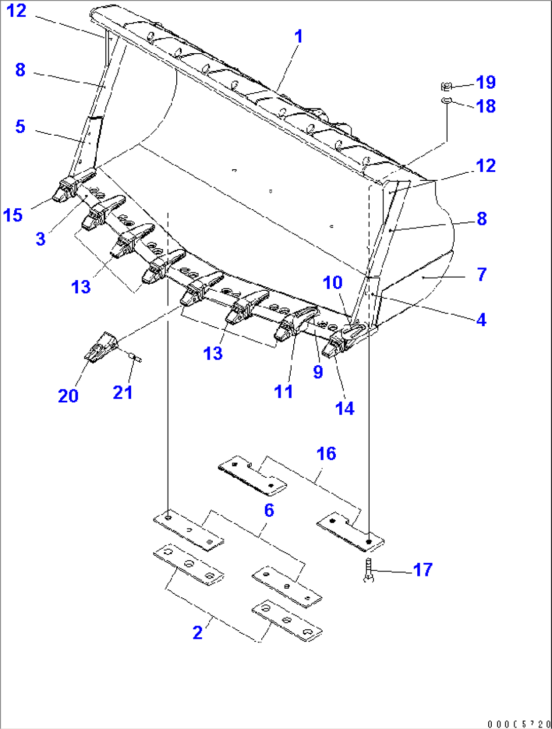 SPADE NOSE BUCKET 4.5M3 (TIP TOOTH) (WITH SEGMENT EDGE 4.7M3)(#55001-)
