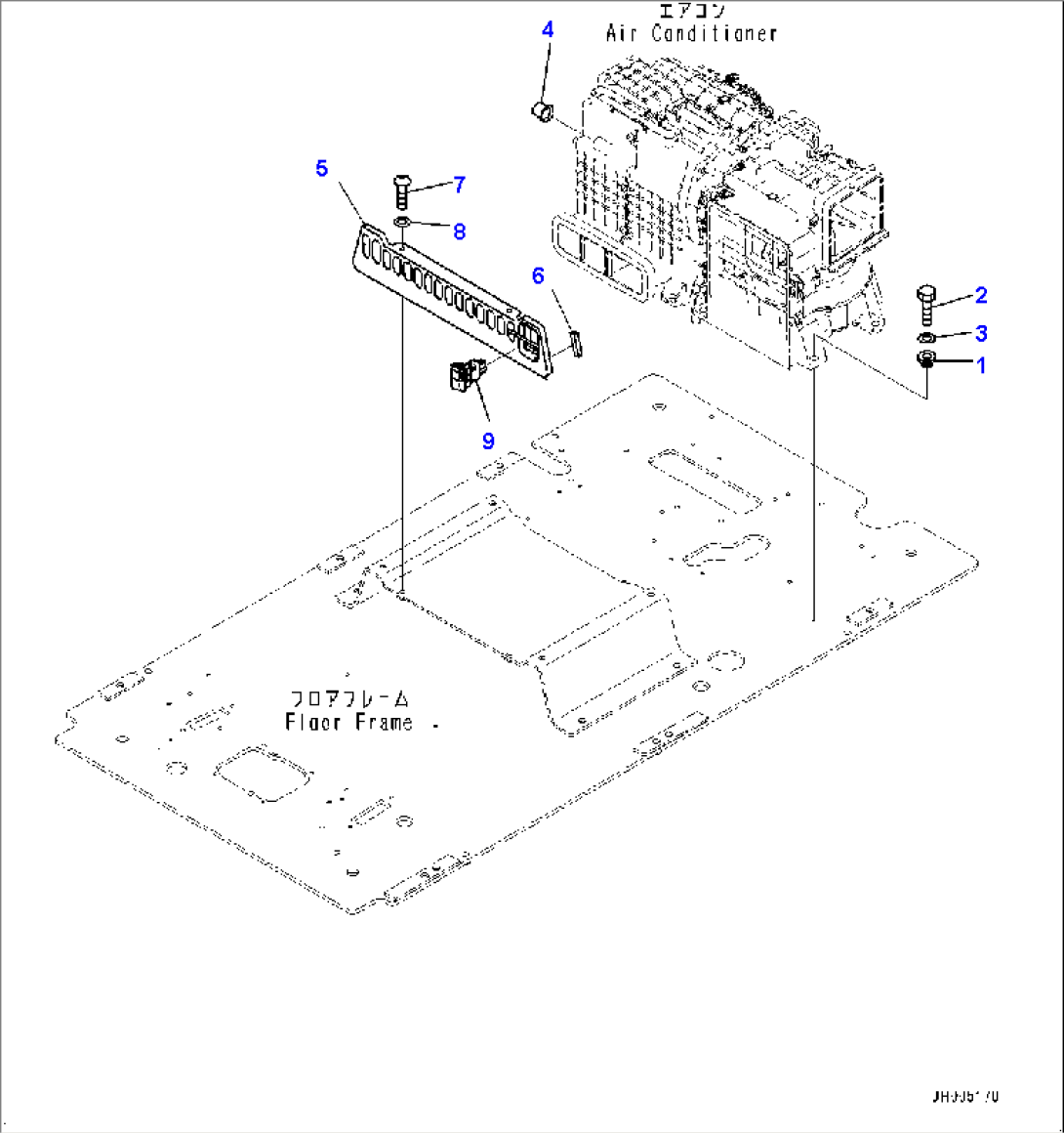 Cab, Floor, Air Conditioner Mounting and Secondary Engine Stop Switch (#90156-)
