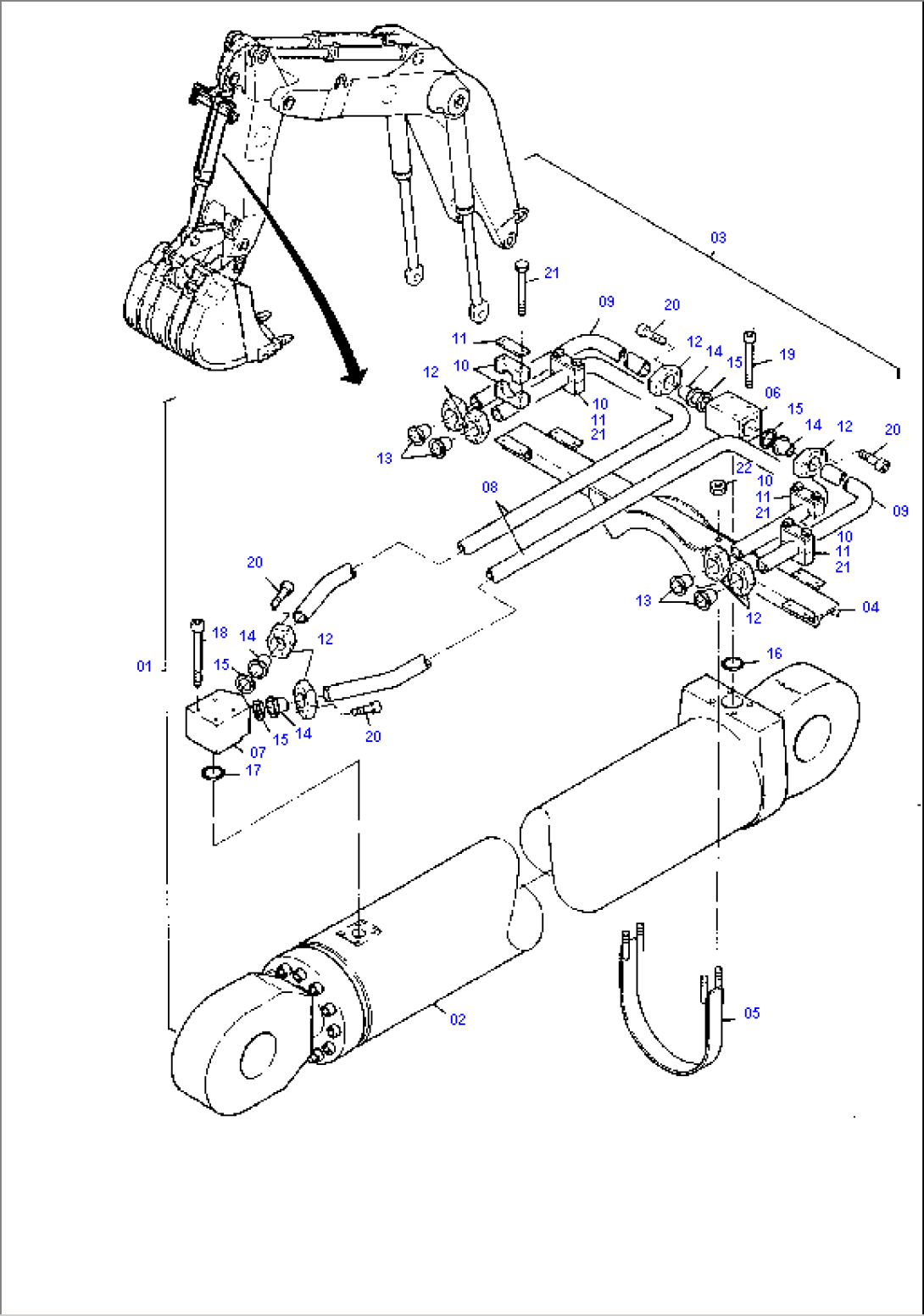 Bucket Cylinder with Pipes