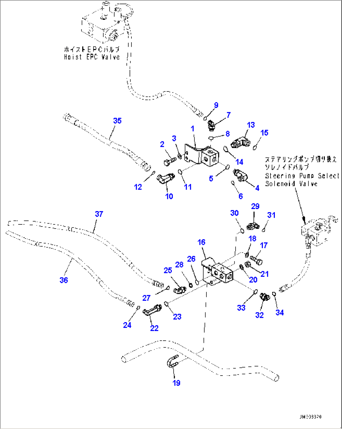 Steering and Hoist Hydraulic Piping, Drain Block (#30001-)