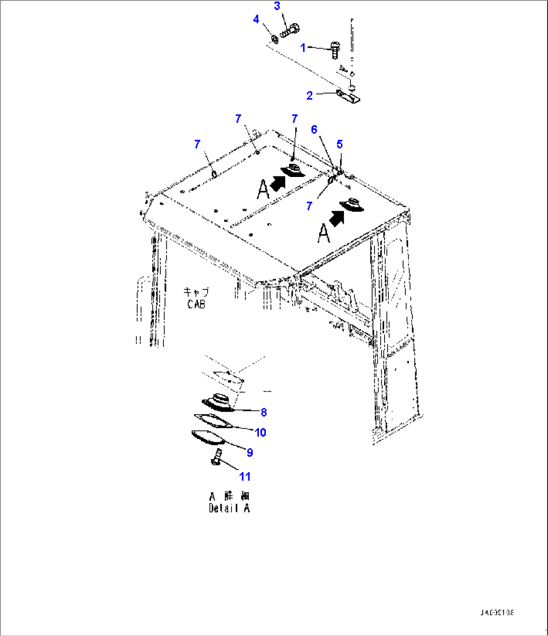 ROPS Cab and Floor Frame Group, Rubber Antenna Mounting
