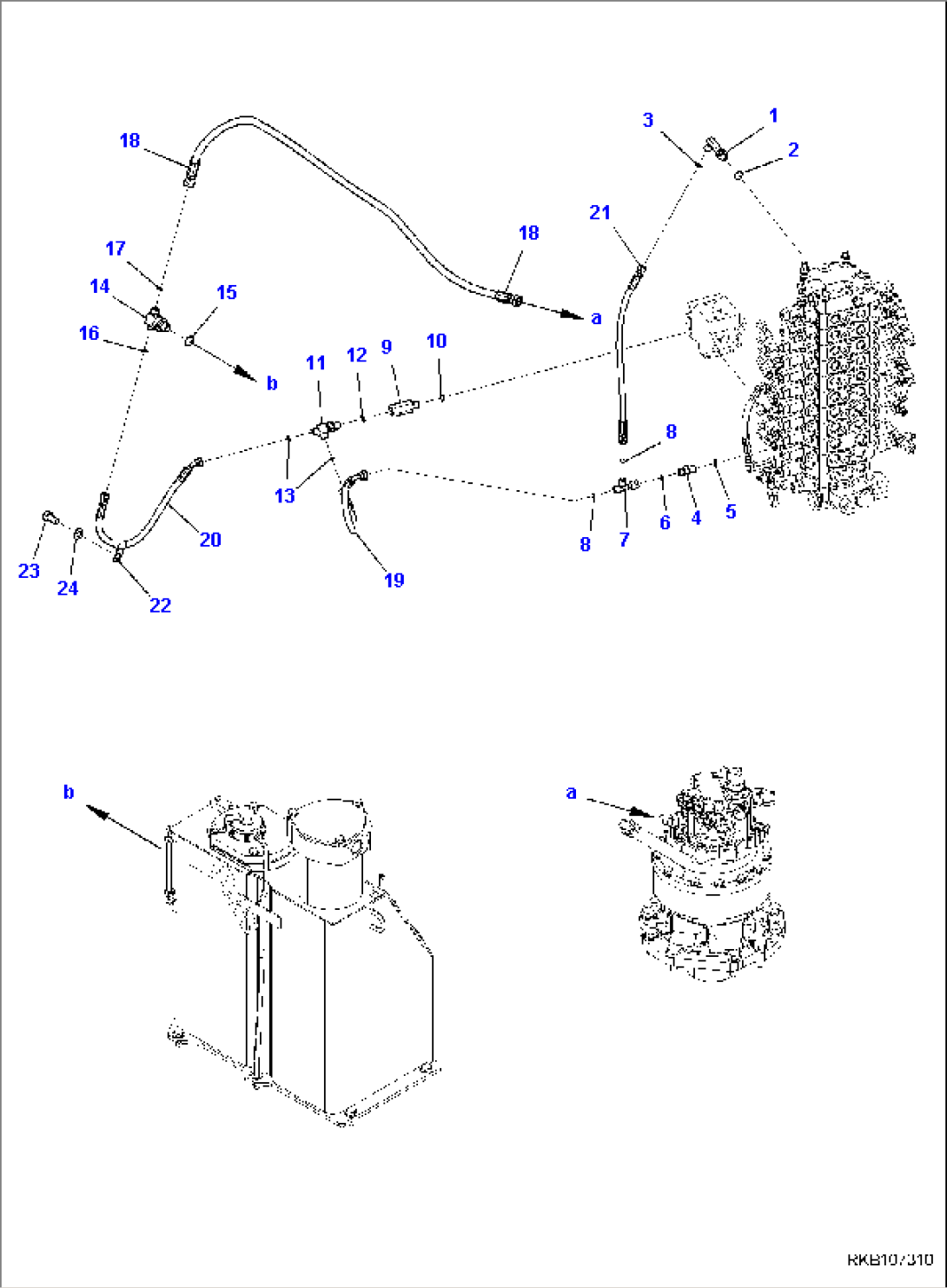 DRAIN PIPING, 1-ATTACHMENT AND QUICK COUPLER, PIPING (2/3)