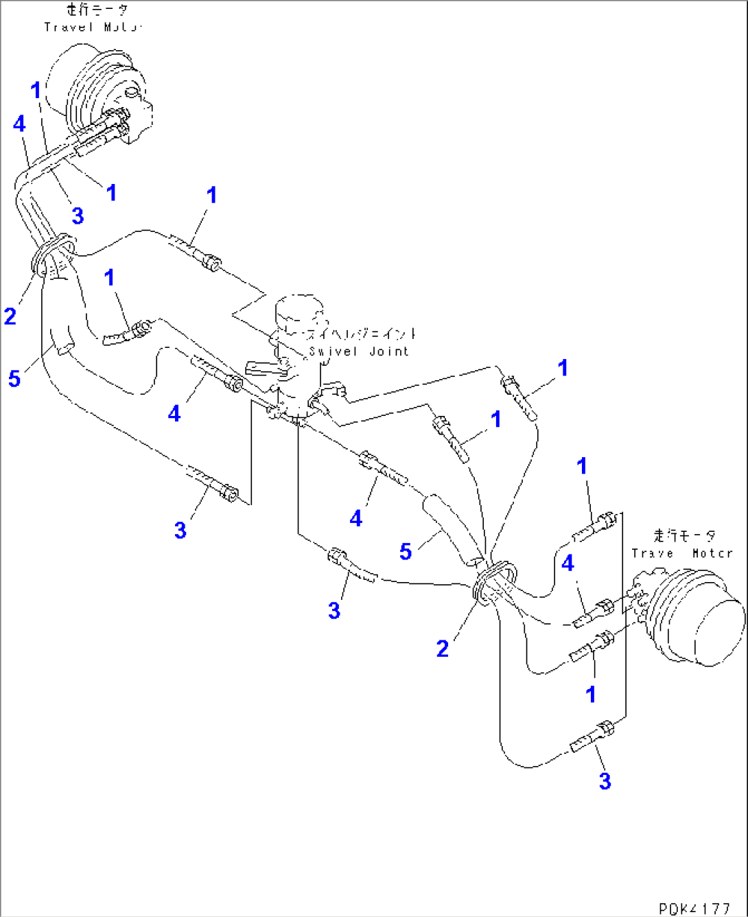 LOWER HYDRAULIC LINE (TRAVEL MOTOR LINE) (POWER TILT MECHANICAL ANGLE)(#14993-)