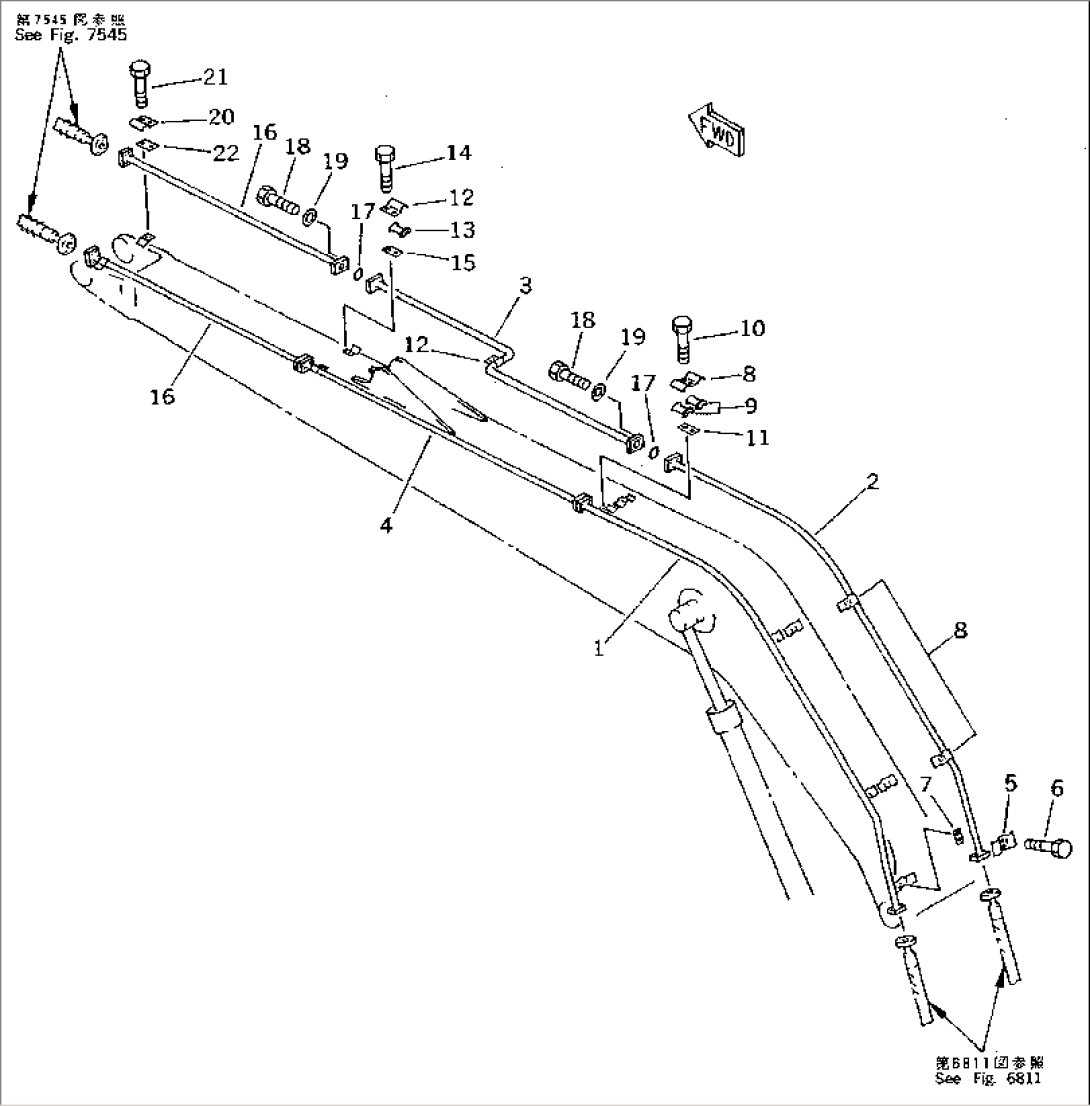 BUCKET CYLINDER PIPING (ATTACHMENT SIDE) (BOOM) (FOR 50 FEET LONG FRONT)