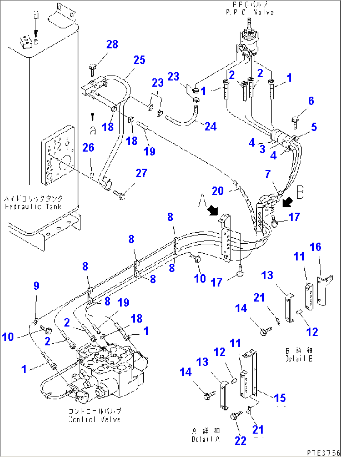 HYDRAULIC LINE (P.P.C. VALVE TO CONTROL VALVE AND DRAIN LINE)(#50001-50313)