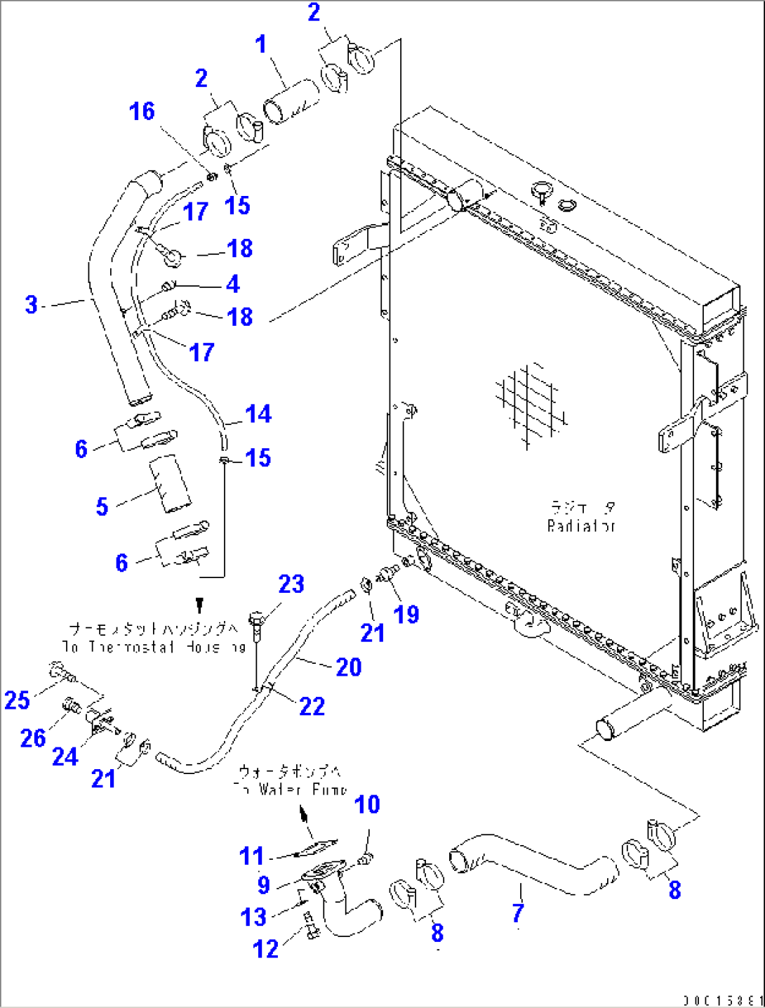 RADIATOR (DRAIN AND ENGINE PIPING) (WITH AIR CONDITIONER OR HEATER)(#53001-)