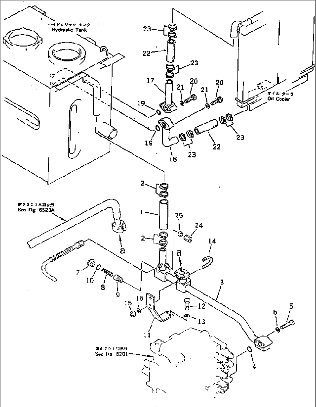 HYDRAULIC PIPING (RETURN AND OIL COOLER)(WITHOUT AUTO DECELERATION)(WITHOUT SWING MECHANICAL BRAKE)(#20740-24675)