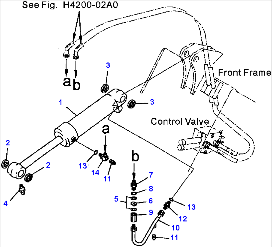FIG. T4150-01A1 DUMP CYLINDER - ASSEMBLY AND PIPING - HIGH LIFT ARM ASSEMBLY