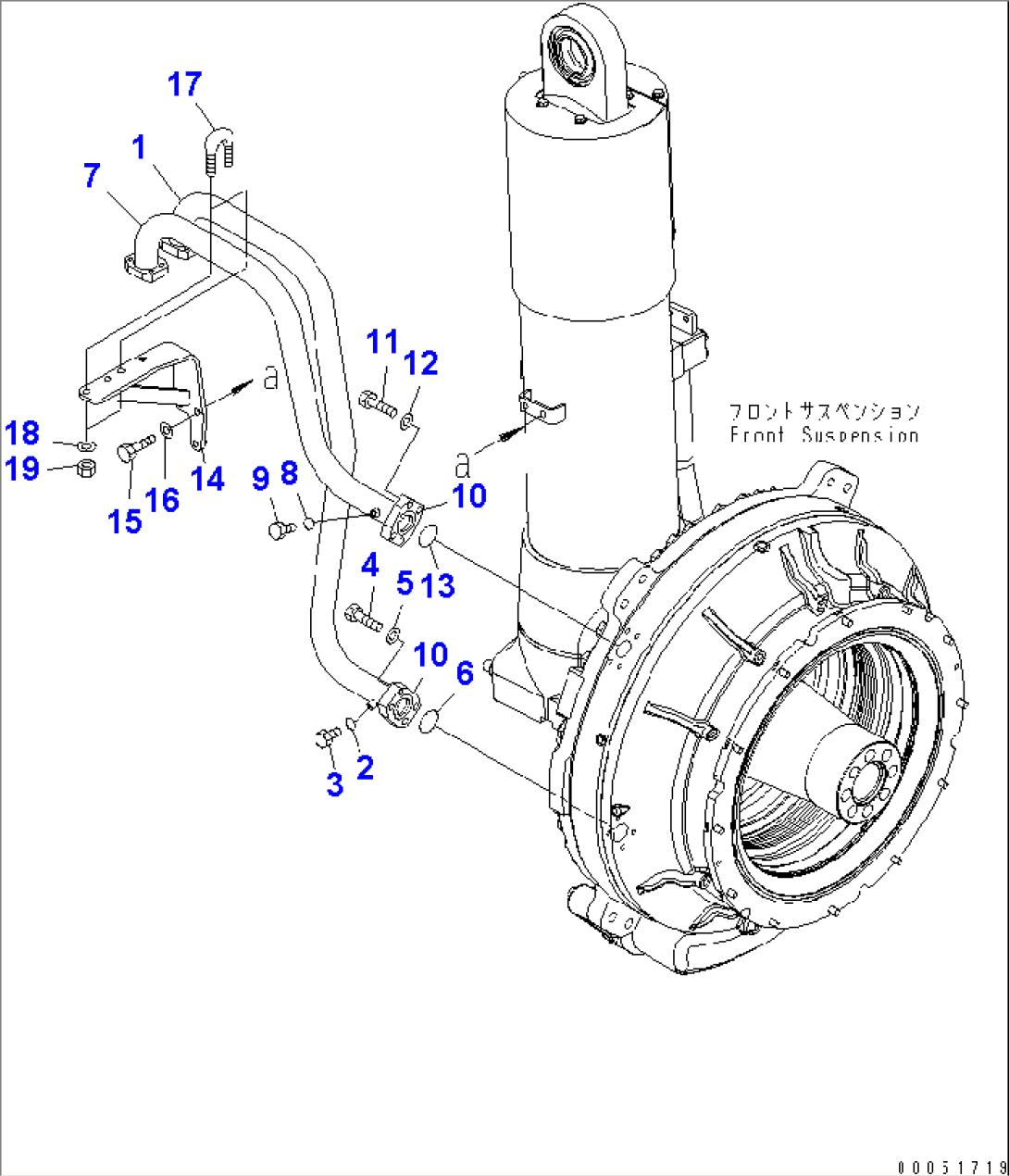 FRONT AXLE (L.H.) (BRAKE COOLING LINE)(#7001-)