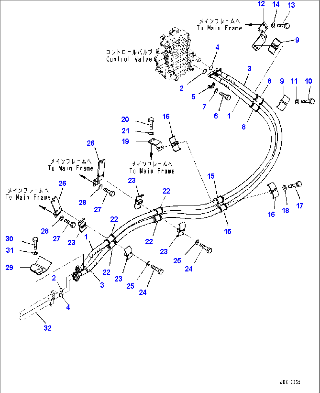 Dozer Blade Lift Piping, Hose and Bracket (#11609-)
