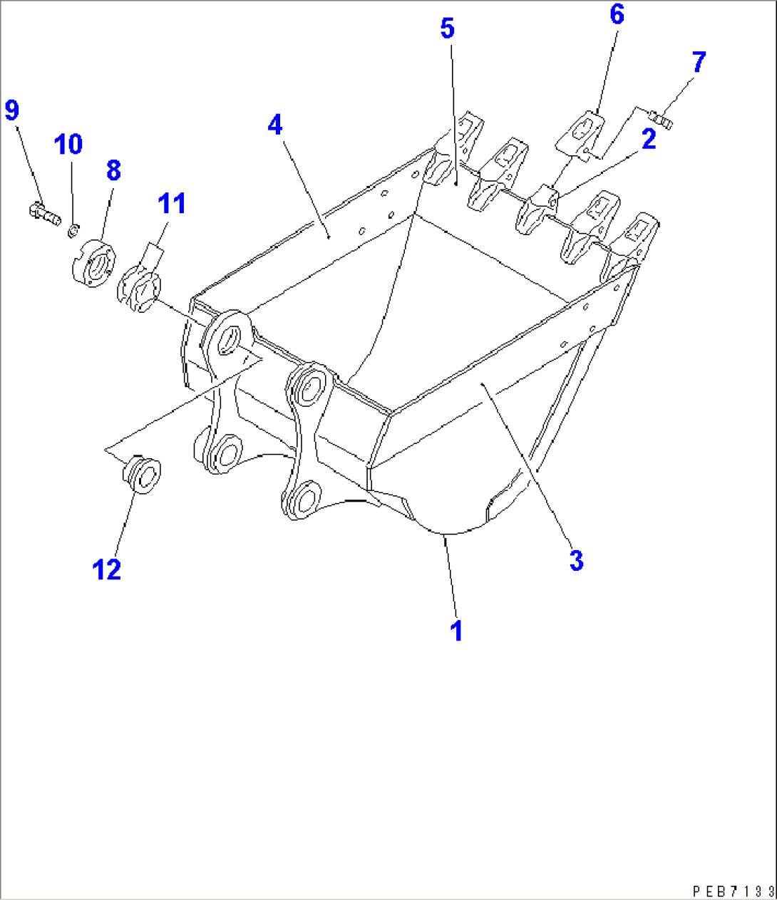 BUCKET¤ 0.9M3 (CECE 0.8M3)¤ 1200MM (HORIZONTAL PIN TYPE) (WITH ADJUSTER)