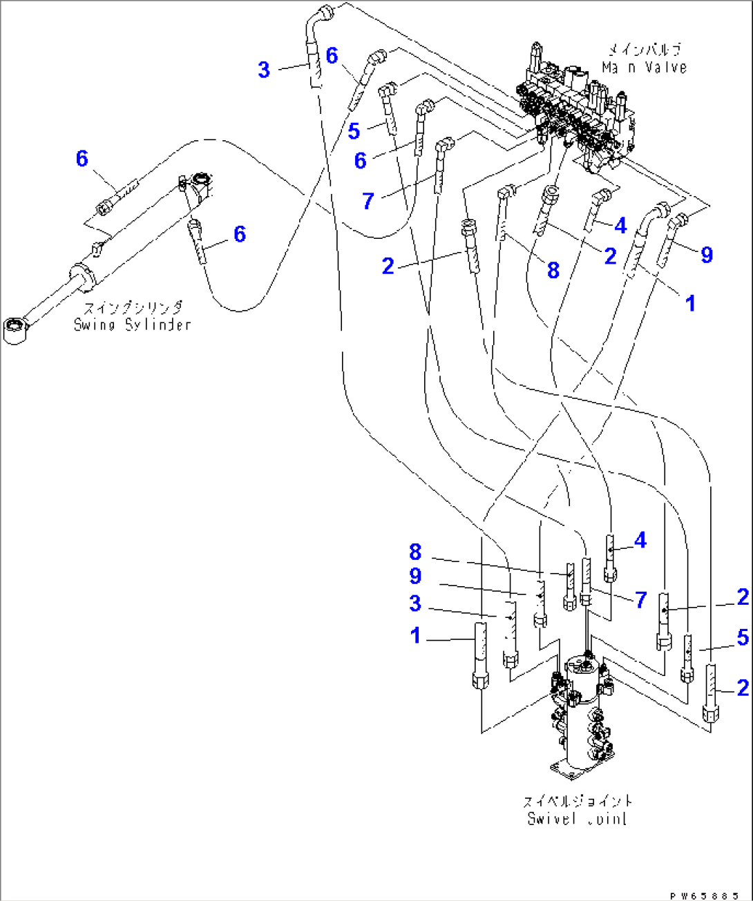 ACTUATOR LINE (SWIVEL JOINT¤ BOOM SWING CYLINDER LINE) (VARIABLE GAUGE SPEC.)(#10001-@)