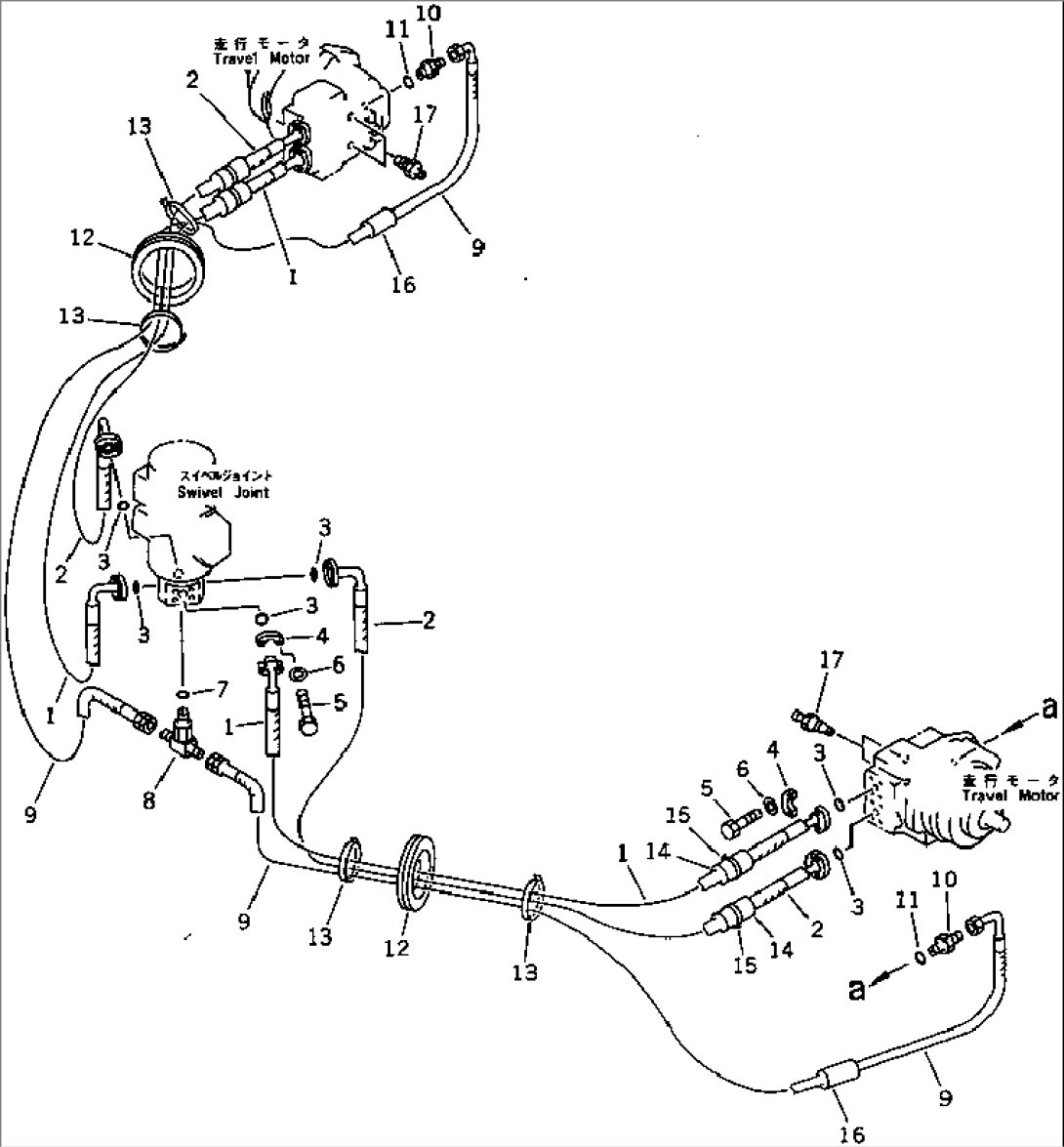 HYDRAULIC PIPING (SWIVEL JOINT TO/FROM TRAVEL MOTOR)(#15020-)