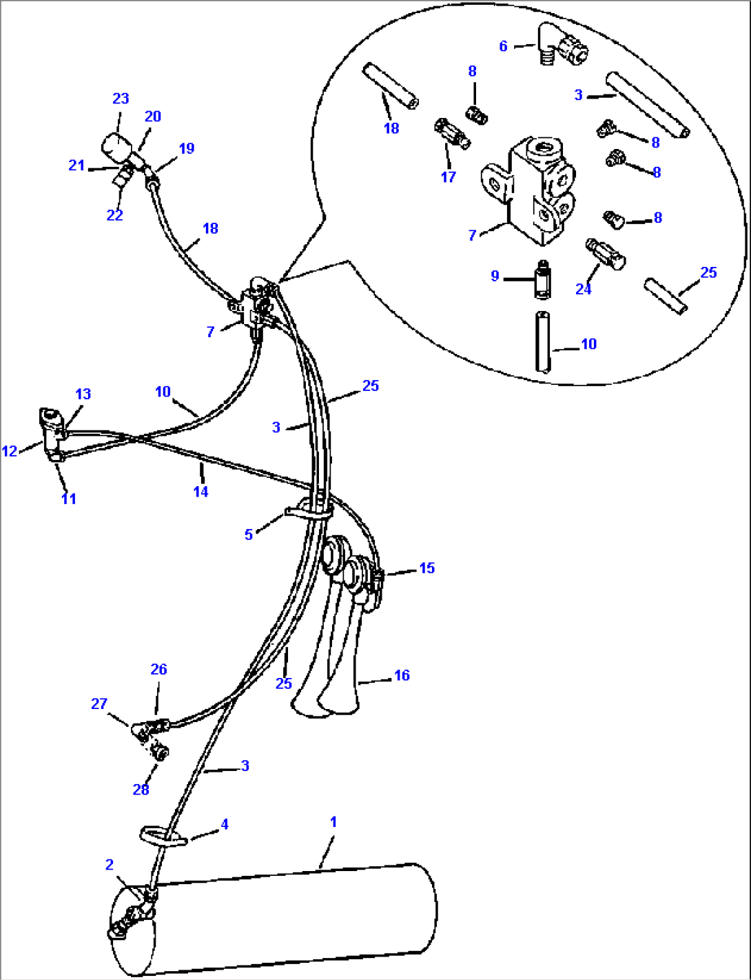 AIR PIPING MANIFOLD, HORN, PRESSURE GAUGE, AND TIRE INFLATION COUPLER