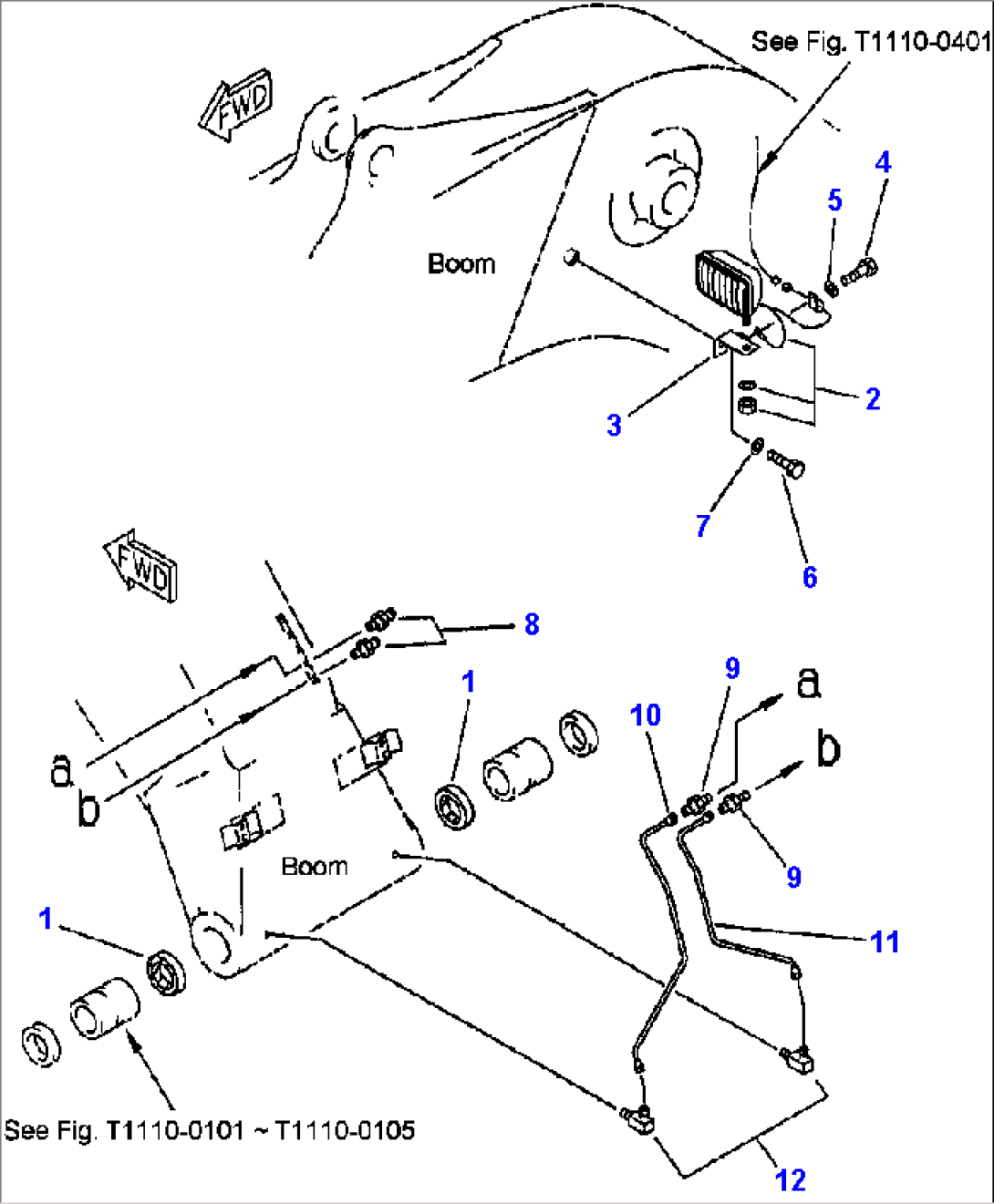 FIG NO. T1110-0701 BOOM WORKING LAMP AND BOOM FOOT LUBRICATION PIPING