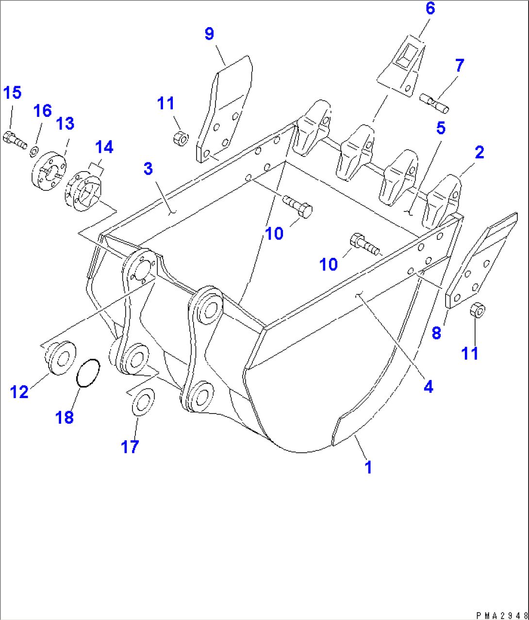 BUCKET¤ 0.36M3 (CECE 0.33M3)¤ WIDTH 700MM (HORIZONTAL PIN TYPE)