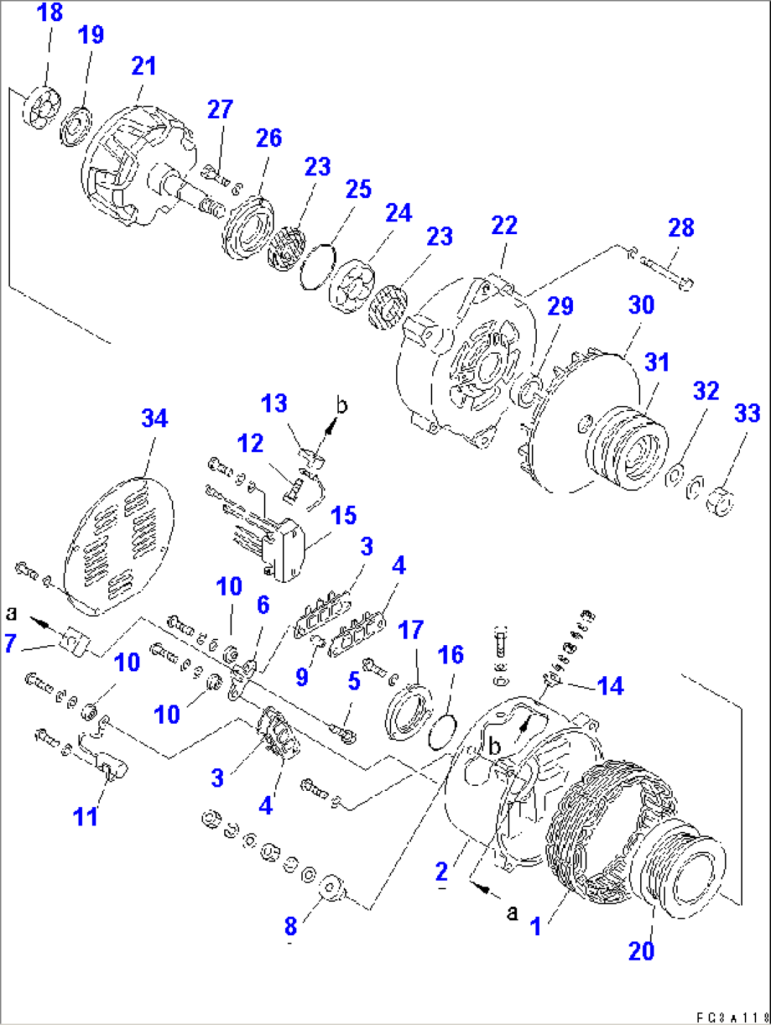 ALTERNATOR (FOR 75A ALTERNATOR) (WITH NON HARDENING PULLEY) (INNER PARTS)(#530008-)