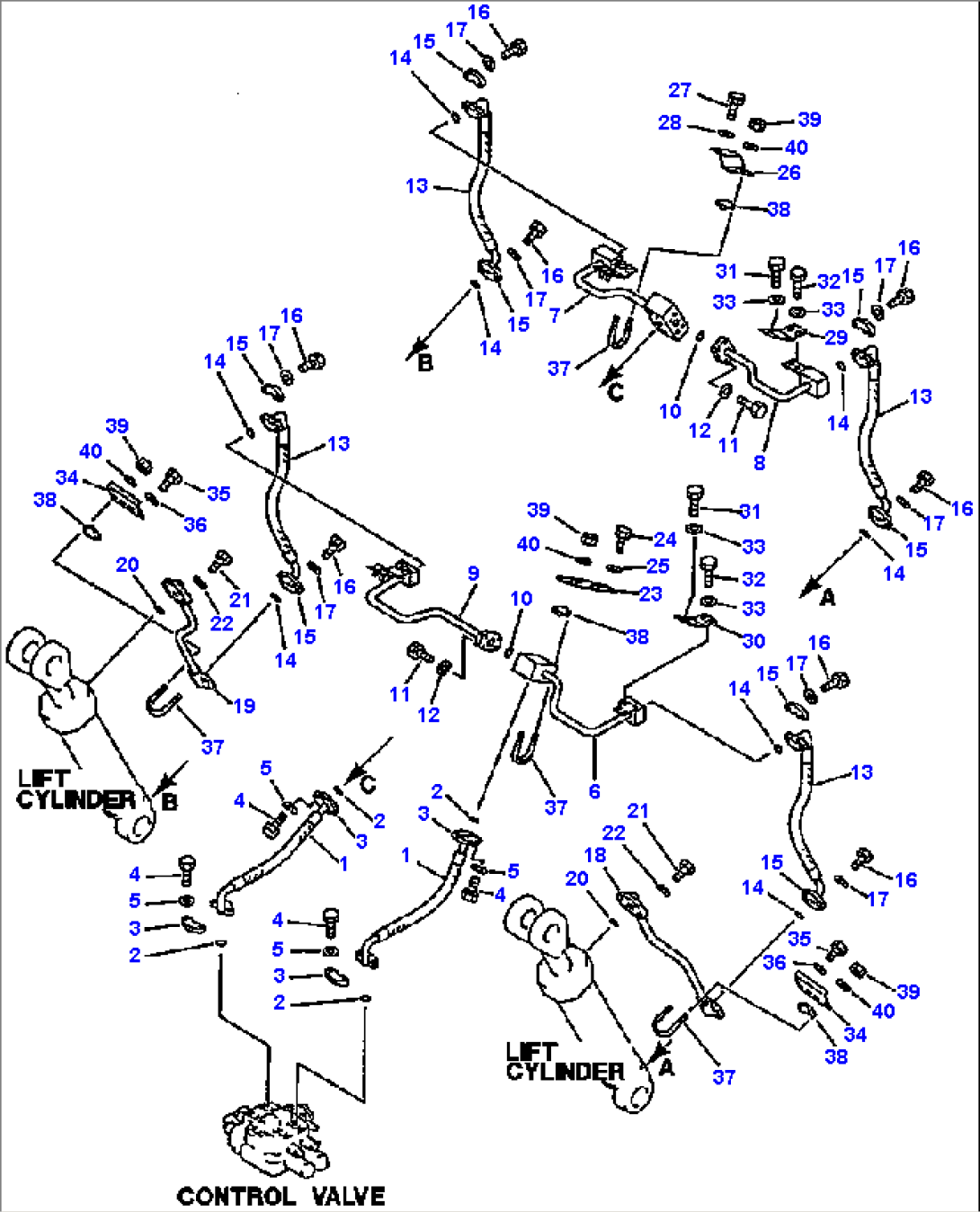 HYDRAULIC PIPING CONTROL VALVE TO/FROM LIFT CYLINDER