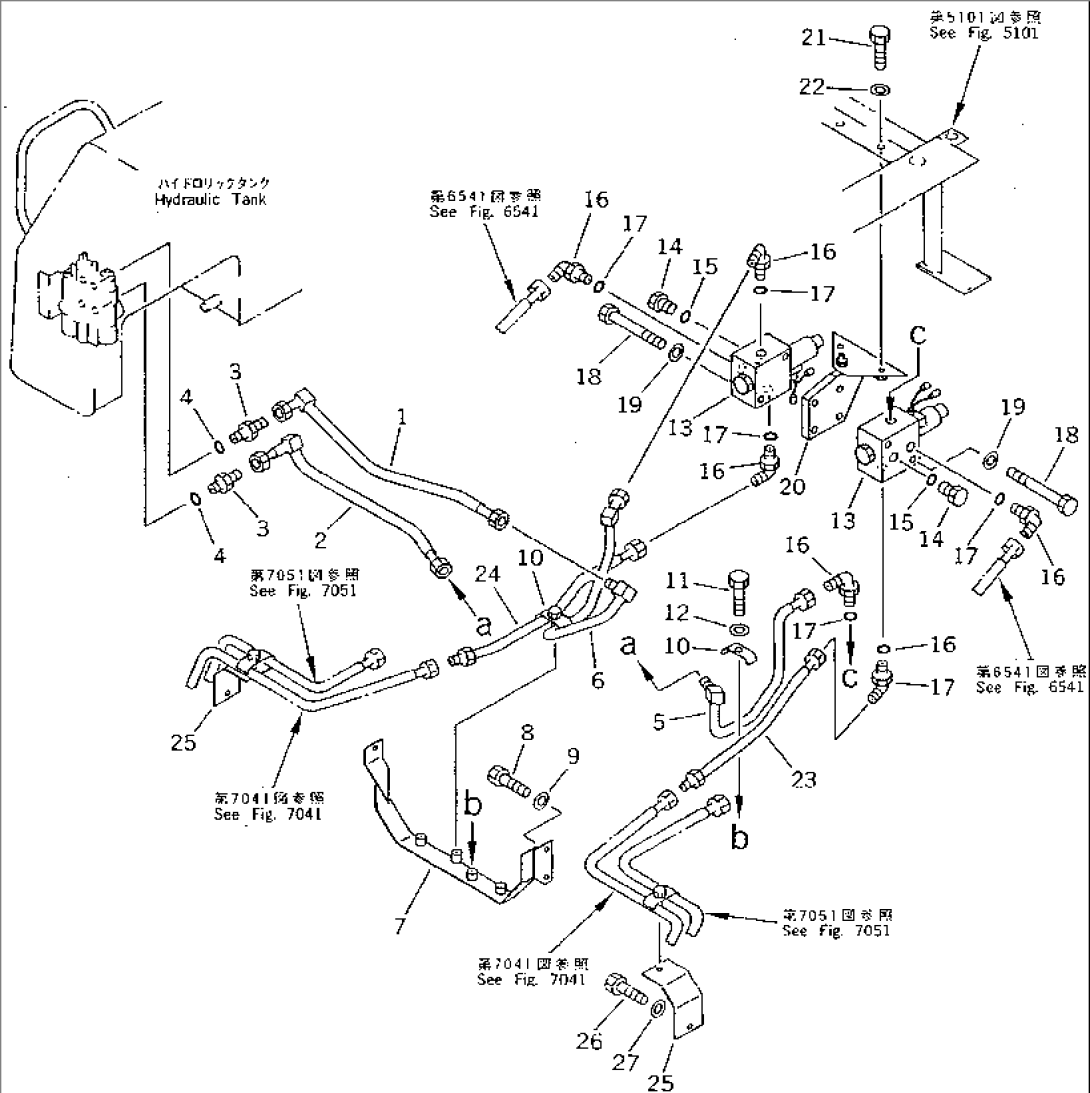HYDRAULIC PIPING (TILT CYLINDER LINE) (CHASSIS SIDE) (FOR SINGLE LEVER)