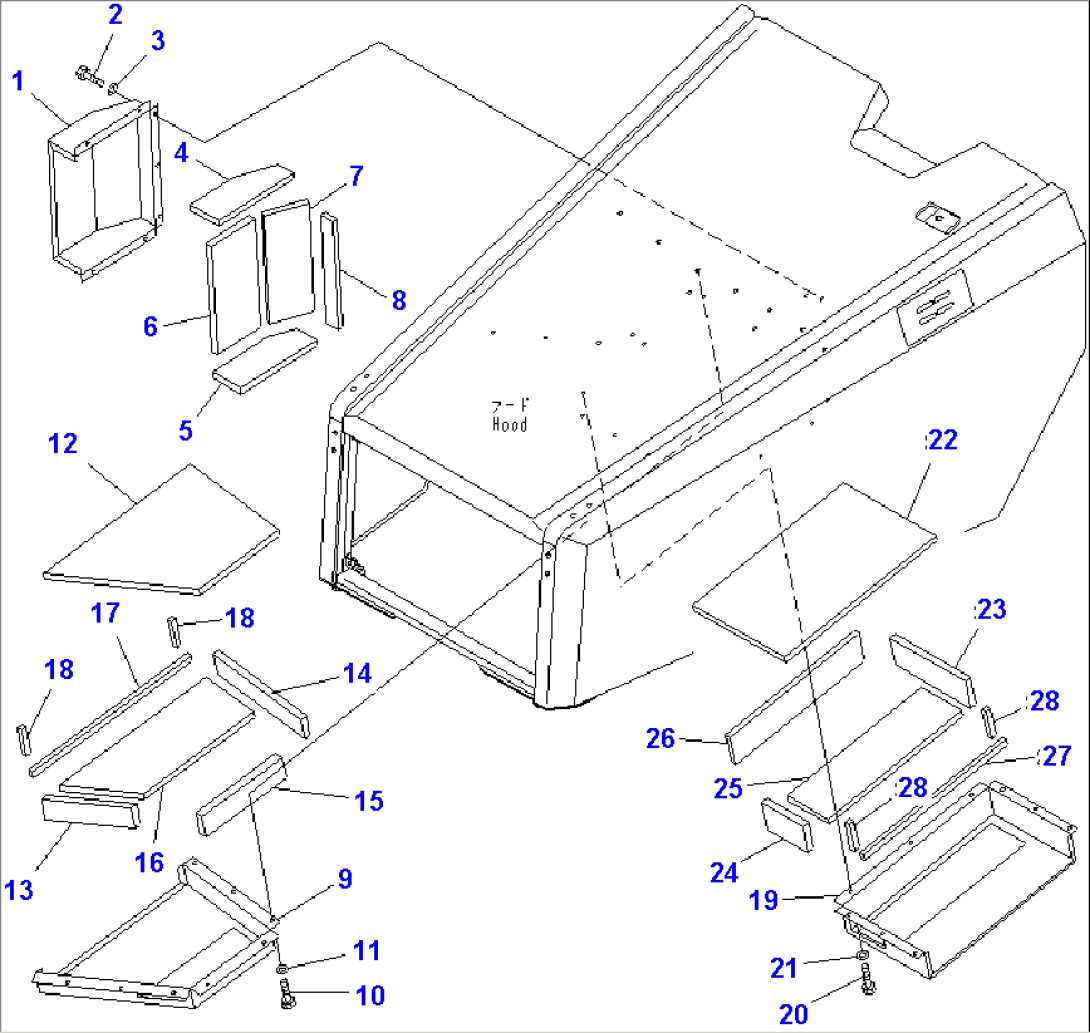 ENGINE HOOD AND RELATED PARTS (NOISE REDUCTION) (1/2)(#2001-)