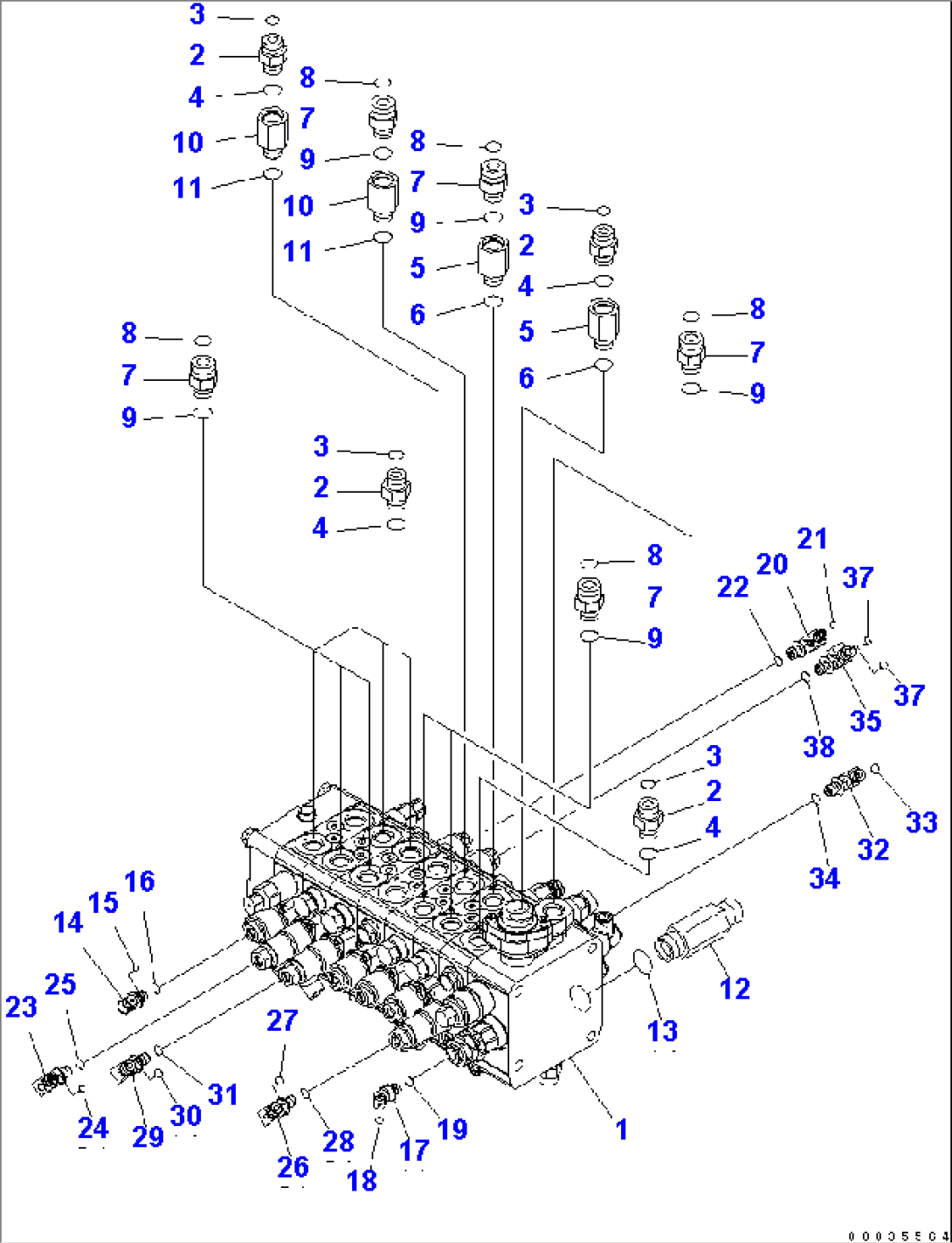 MAIN VALVE AND CONNECTING PARTS¤ 1/3 (7-SPOOL) (1-PIECE BOOM¤ 1-ATTACHMENT)