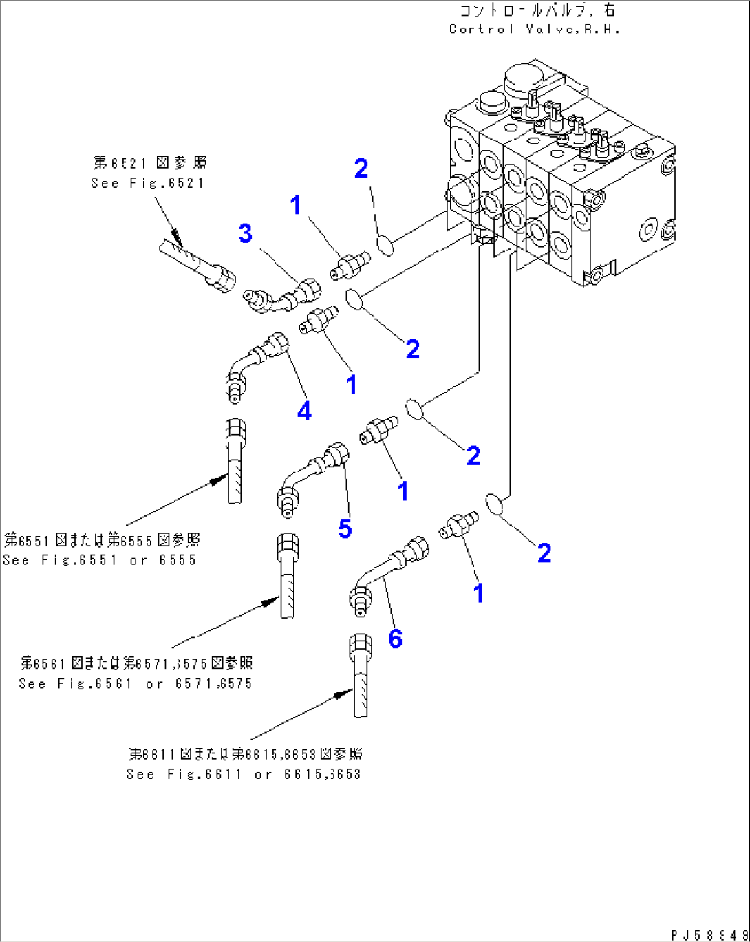 HYDRAULIC PIPING (CONTROL VALVE CONNECTING PARTS¤ R.H.) (WITH 4-SPOOL VALVE)
