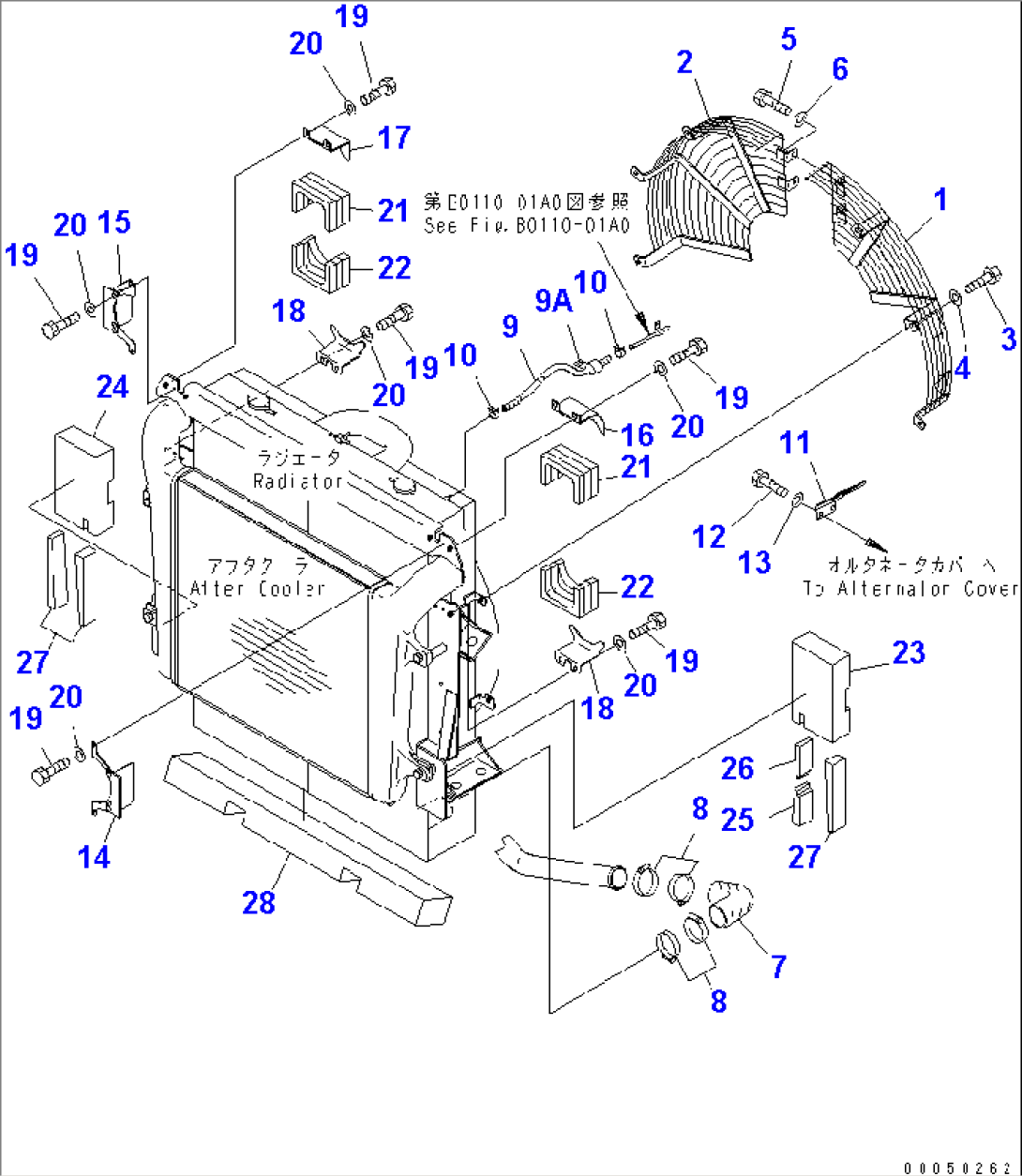 RADIATOR (BAFFLE AND FAN NET)(#2001-)
