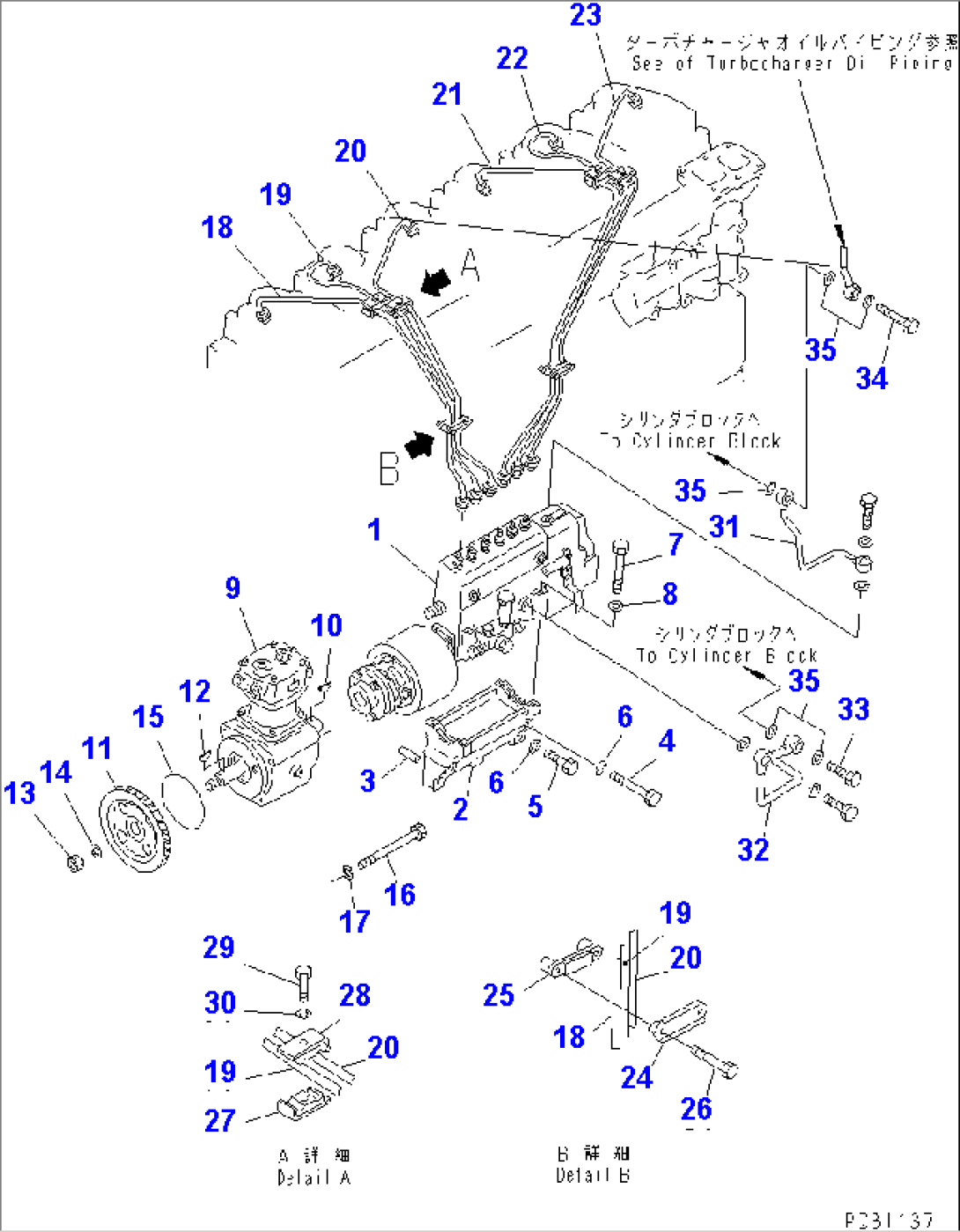 FUEL INJECTION PUMP AND PIPING (HIGH ALTITUDE SPEC.)(#24453-)