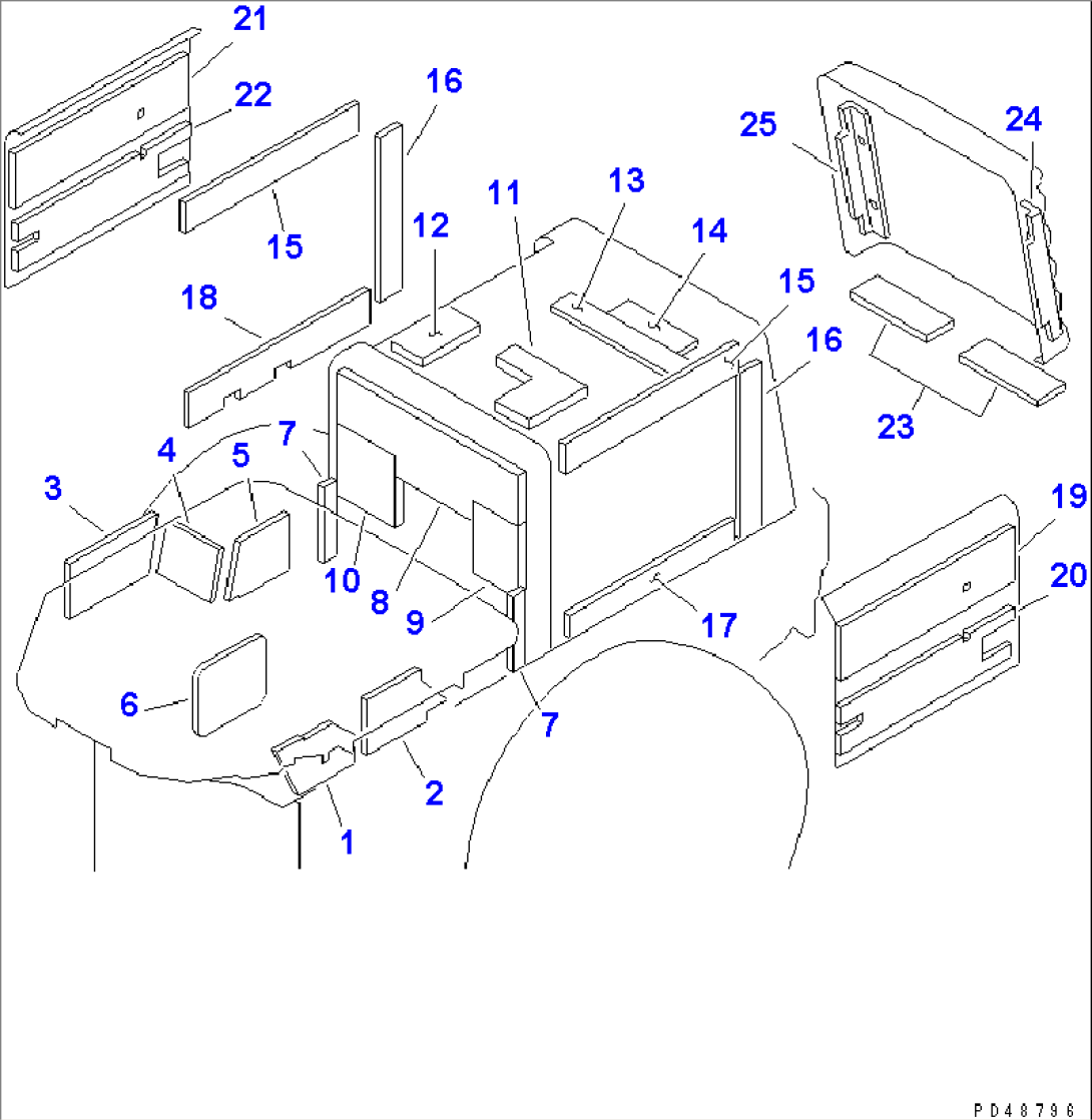 NOISE ABATEMENT PARTS (FOR FLOOR FRAME AND ENGINE HOOD) (WITH TACHOGRAPH)(#60001-)