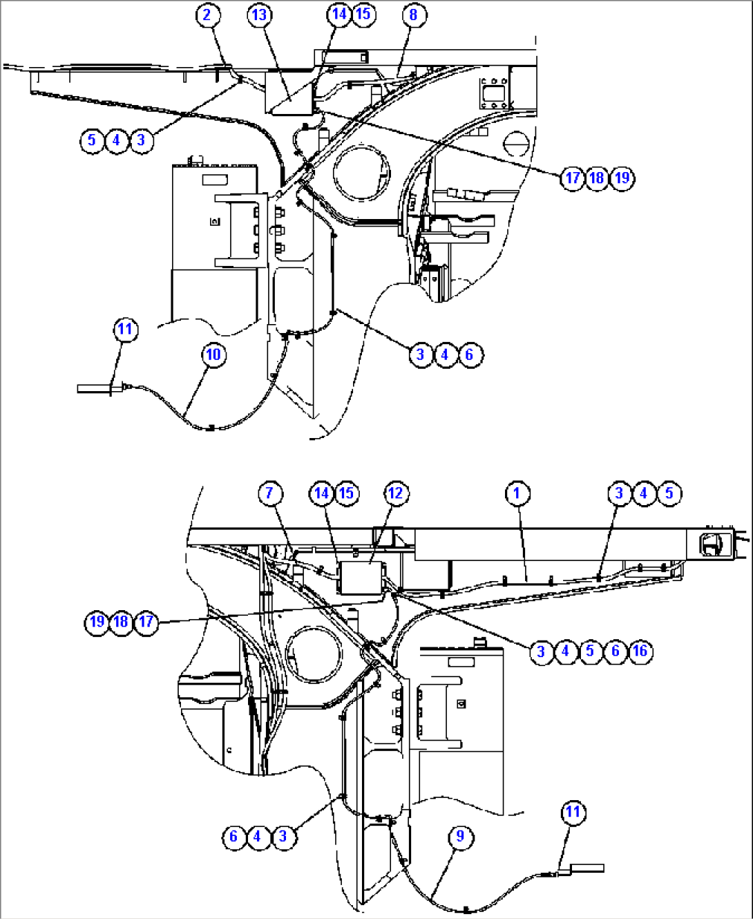 POWER CABLE ROUTING (FRONT VIEW)