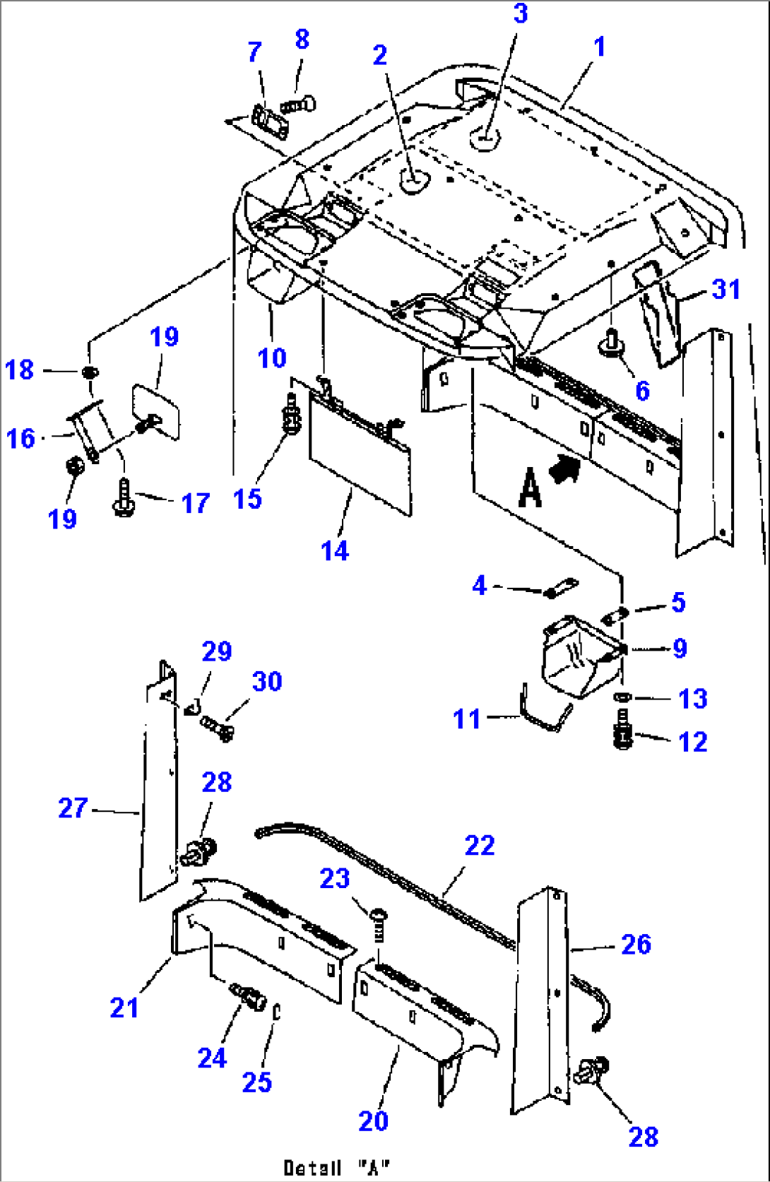 FIG. K0210-09A0 ROPS CAB - ROOF AND REAR INTERIOR TRIM