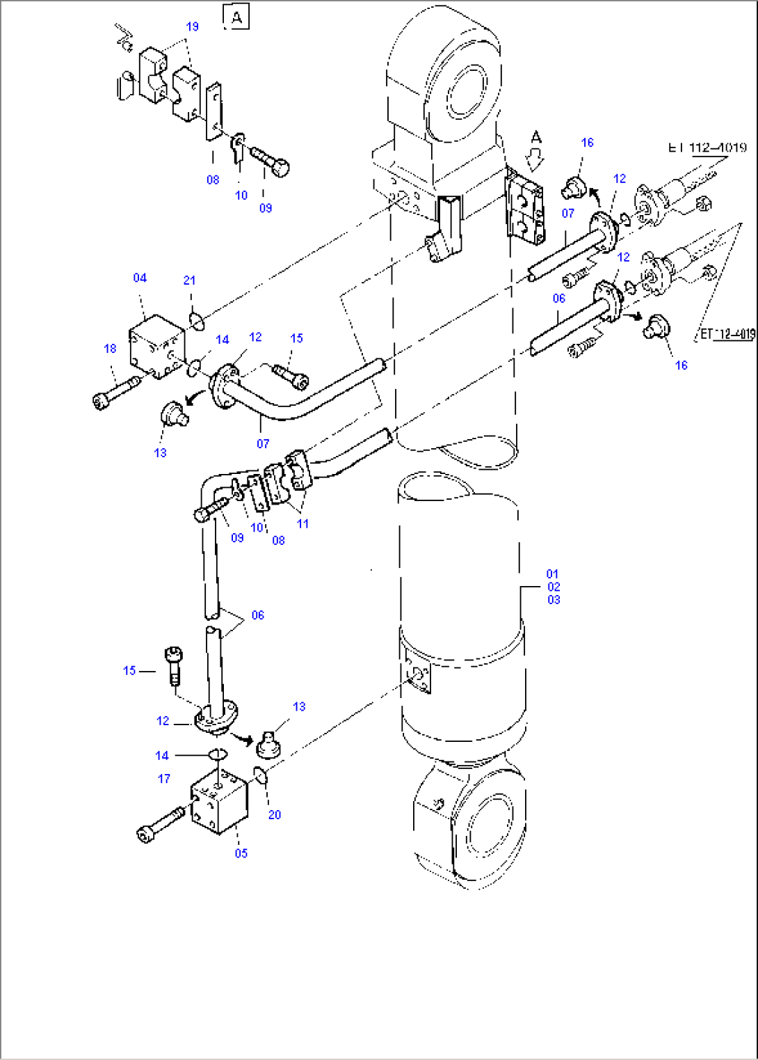 Boom Cylinder with Piping, L.H.