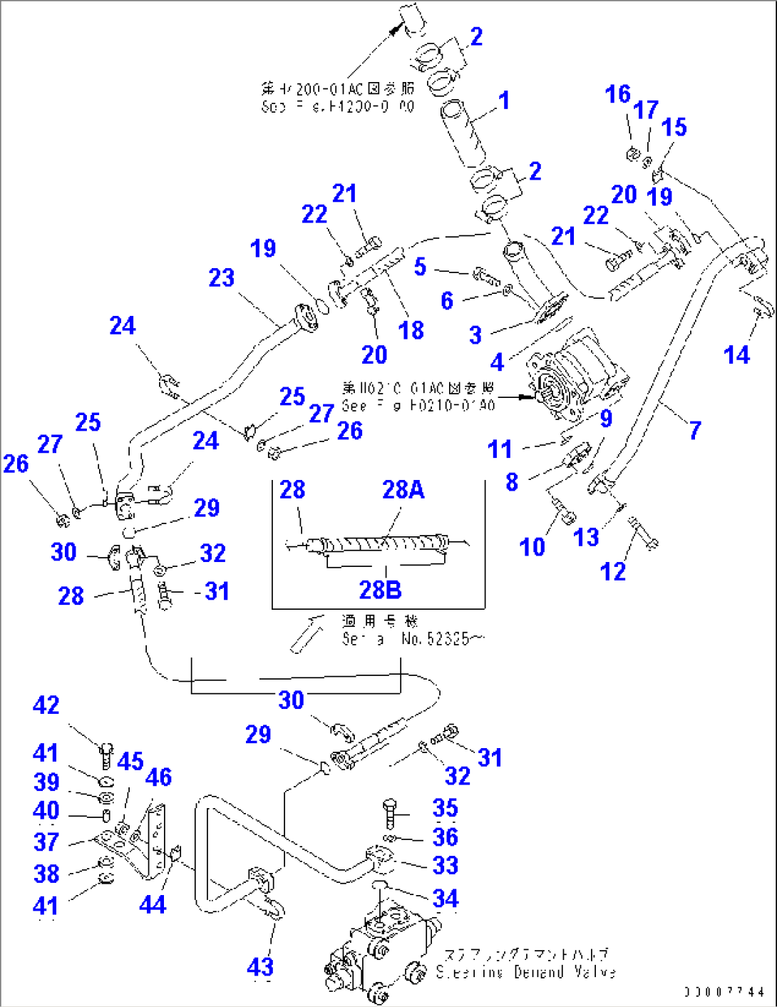 STEERING HYDRAULIC LINE (SUCTION AND DELIVERY LINE) (WITH BRAKE COOLING SYSTEM)(#52001-)