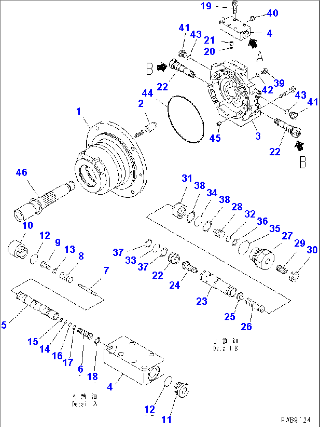 TRAVEL MOTOR (CASE AND REAR COVER)(#10105-10999)