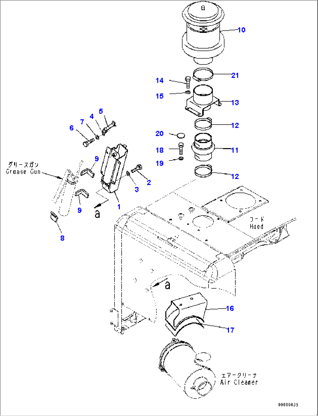 Engine Hood, Pre-cleaner and Grease Gun Bracket (#70883-)
