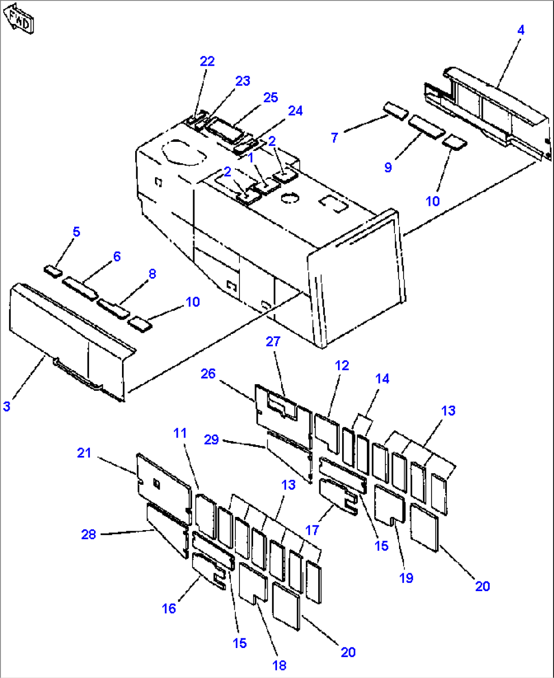FIG. M4111-01A0 NOISE ABATEMENT PARTS - HOOD AND SIDE COVERS