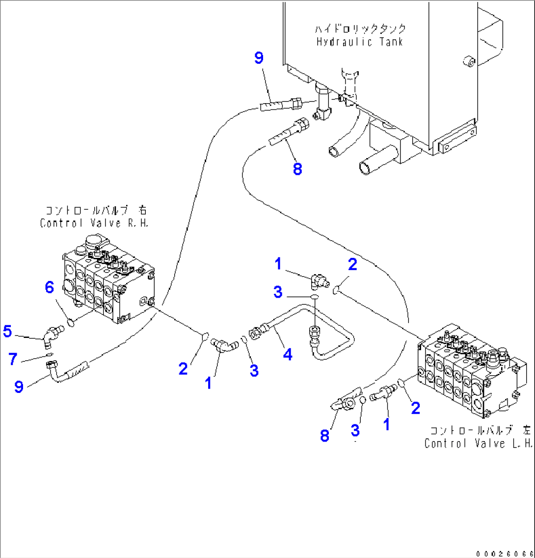 HYDRAULIC PIPING (CONTROL VALVE TO CONTROL VALVE) (WITH L.H. 5-SPOOL VALVE AND R.H. 4-SPOOL VALVE)(#6001-)