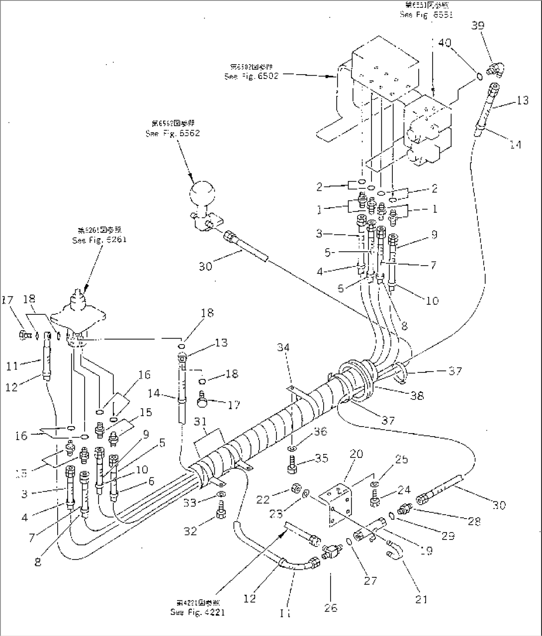 HYDRAULIC PIPING (WORK EQUIPMENT CONTROL¤ L.H.) (FOR LONG LEVER CONTROL) (KOMATSU PATTERN)(#28001-29805)