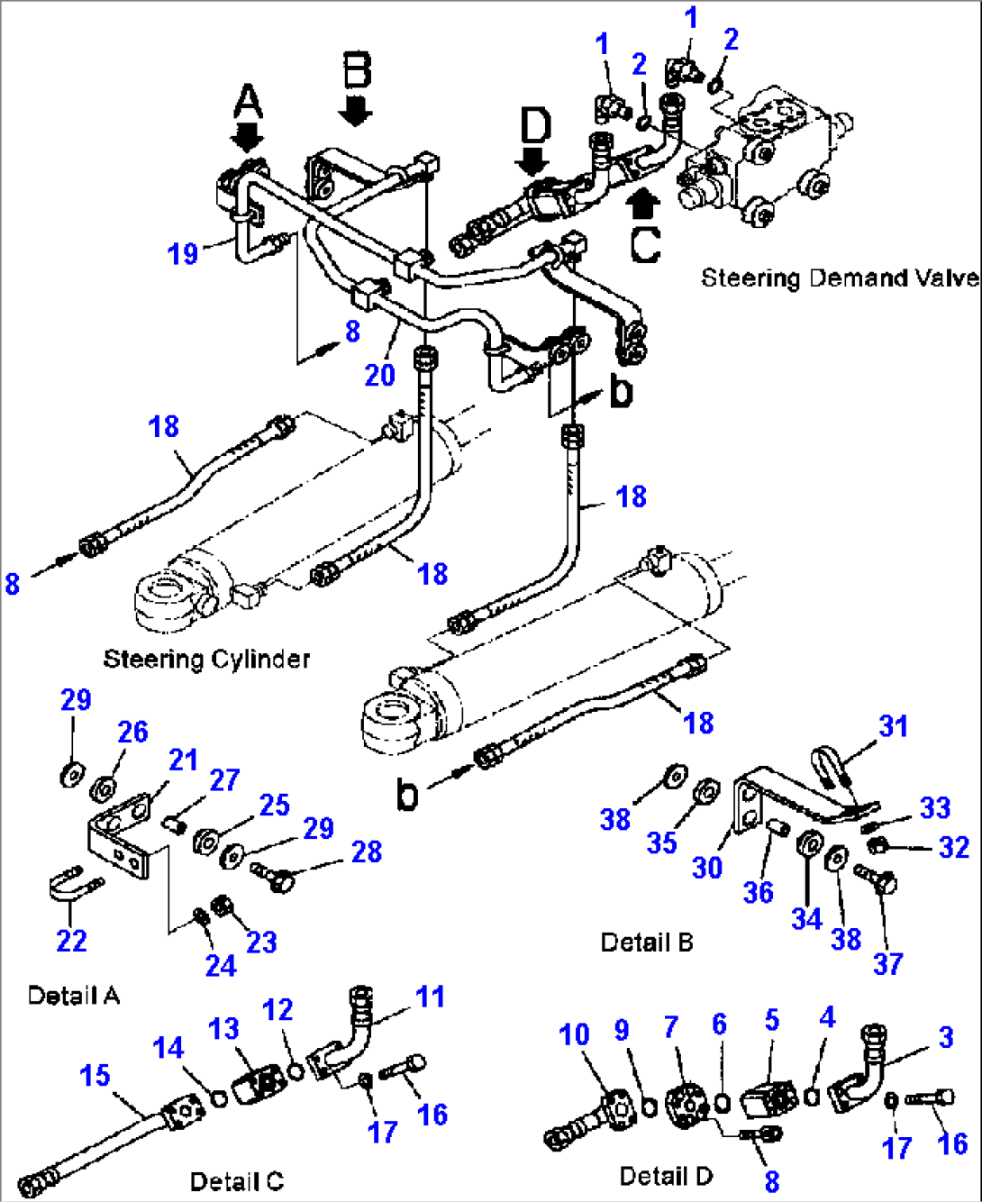 H4410-03A2 STEERING PIPING STEERING CYLINDER LINE (JOYSTICK STEERING)