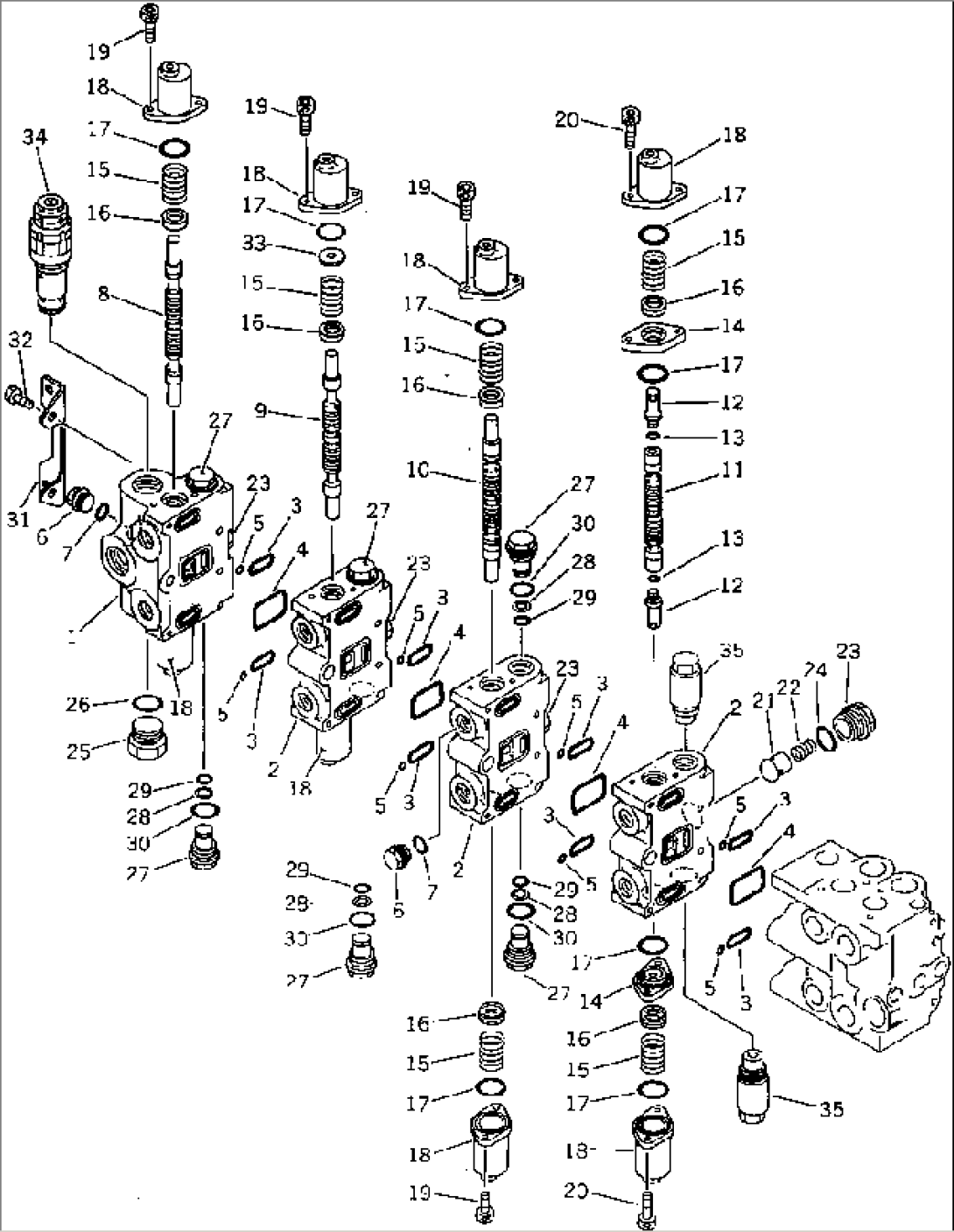 CONTROL VALVE¤ L.H. (BOOM¤ BUCKET HIGH¤ SWING¤ OUTRIGGER) (1/4)