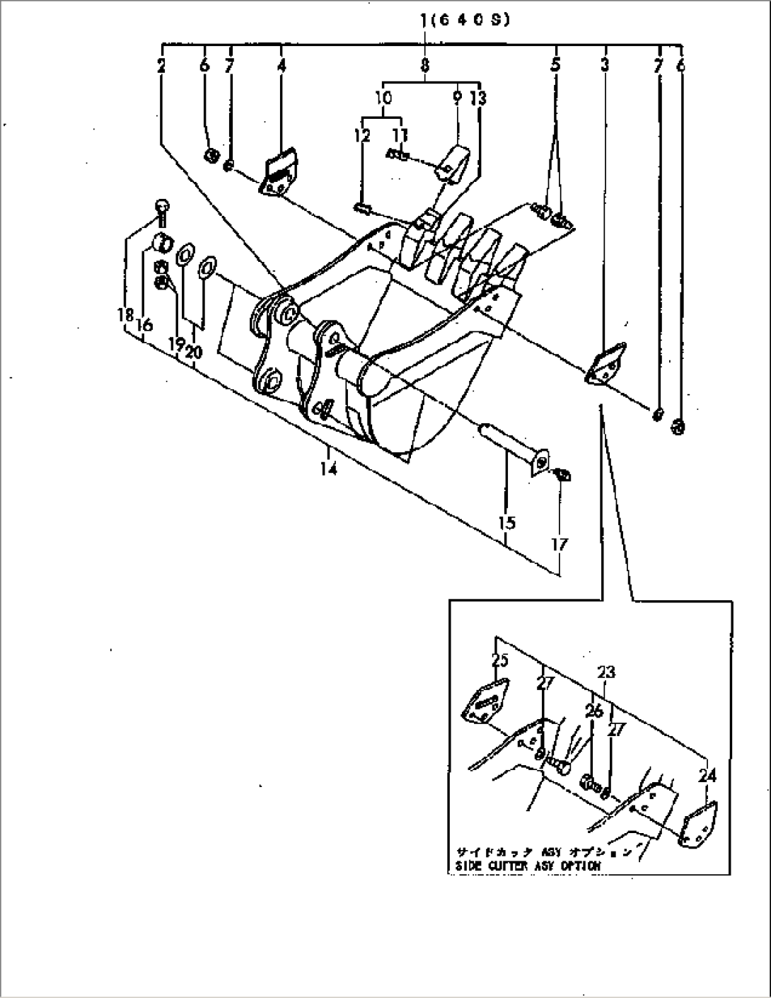 BUCKET (TOOTH RUBBER PIN LOCK TYPE) 0.11M3 (MINI 0.18M3) 640MM(#10001-11000)