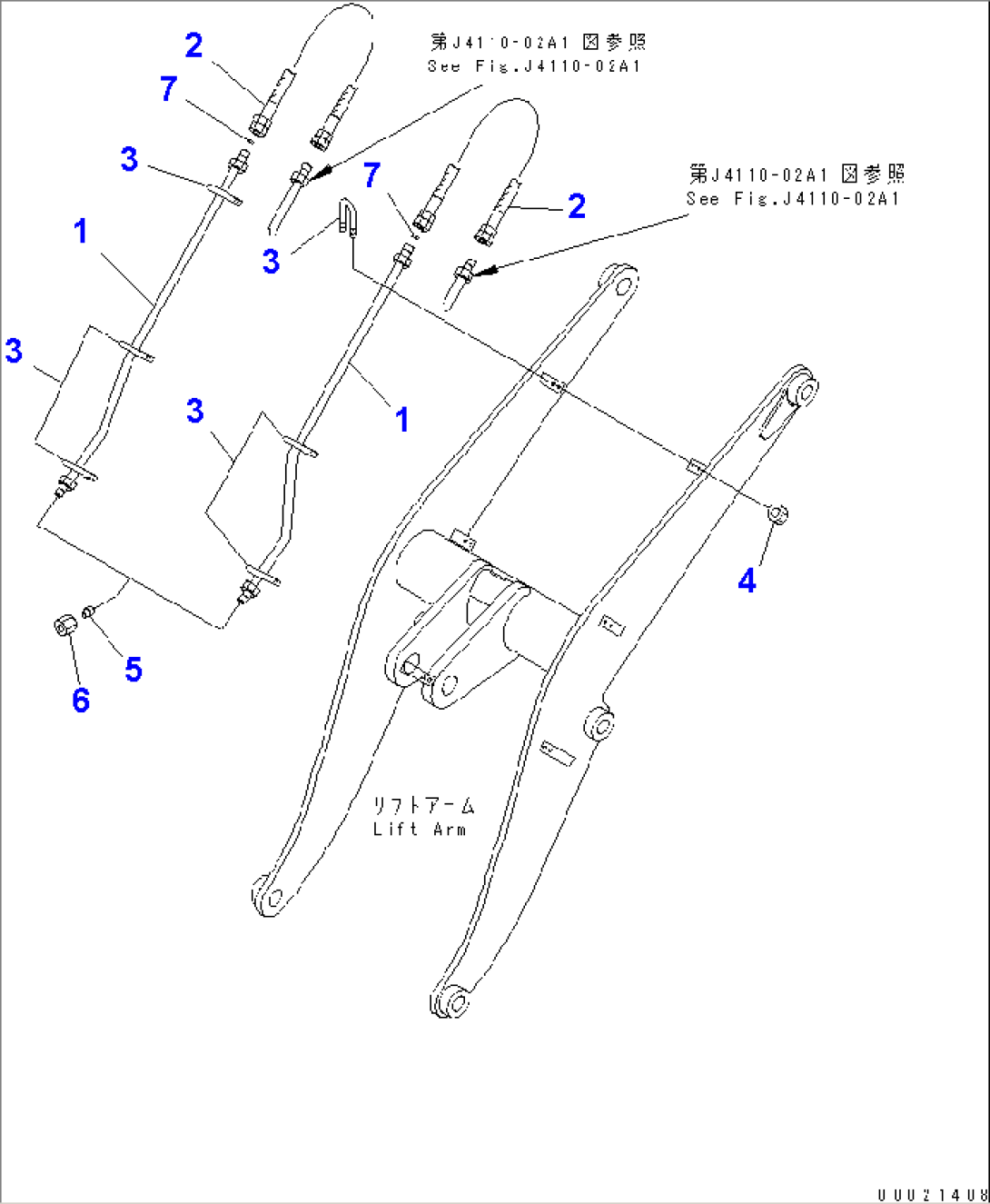 LIFT ARM AND BELLCRANK (TUBE AND MOUNTING PARTS) (WITH 3-SPOOL VALVE AND P.A.P.)(#11501-)