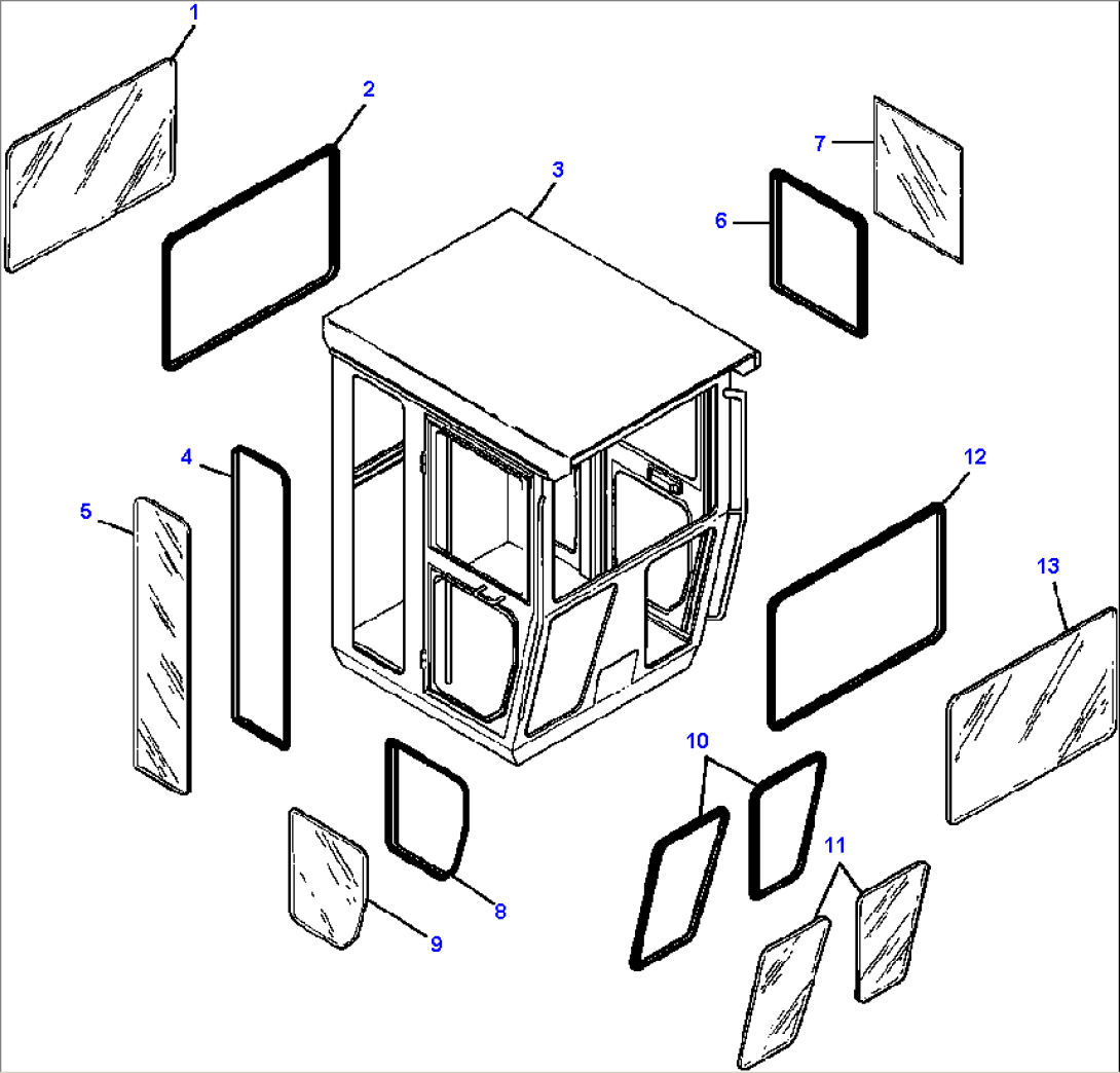 FIG. K5200-01A0 CAB GLASS - LOW PROFILE CAB